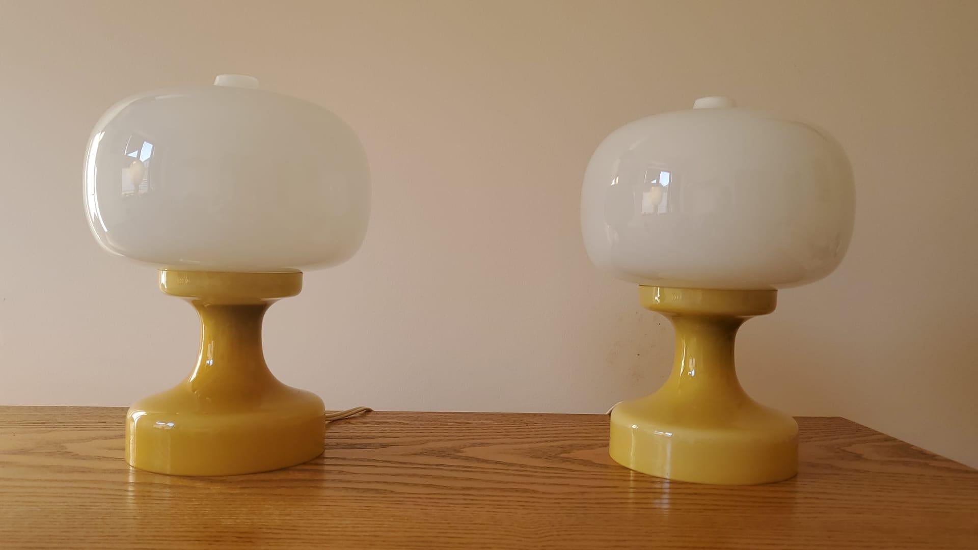 Pair of Glass Table Lamps, 1970s In Good Condition For Sale In Praha, CZ