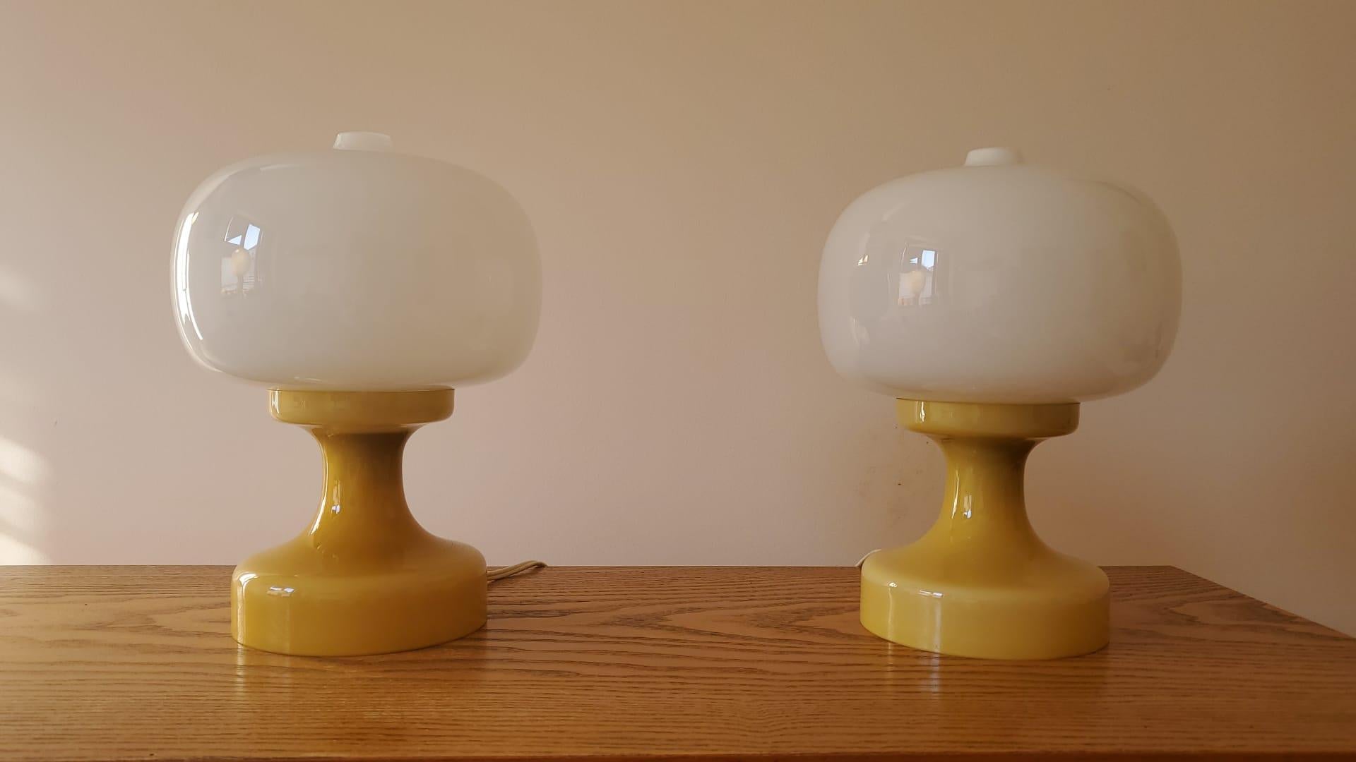 Late 20th Century Pair of Glass Table Lamps, 1970s For Sale