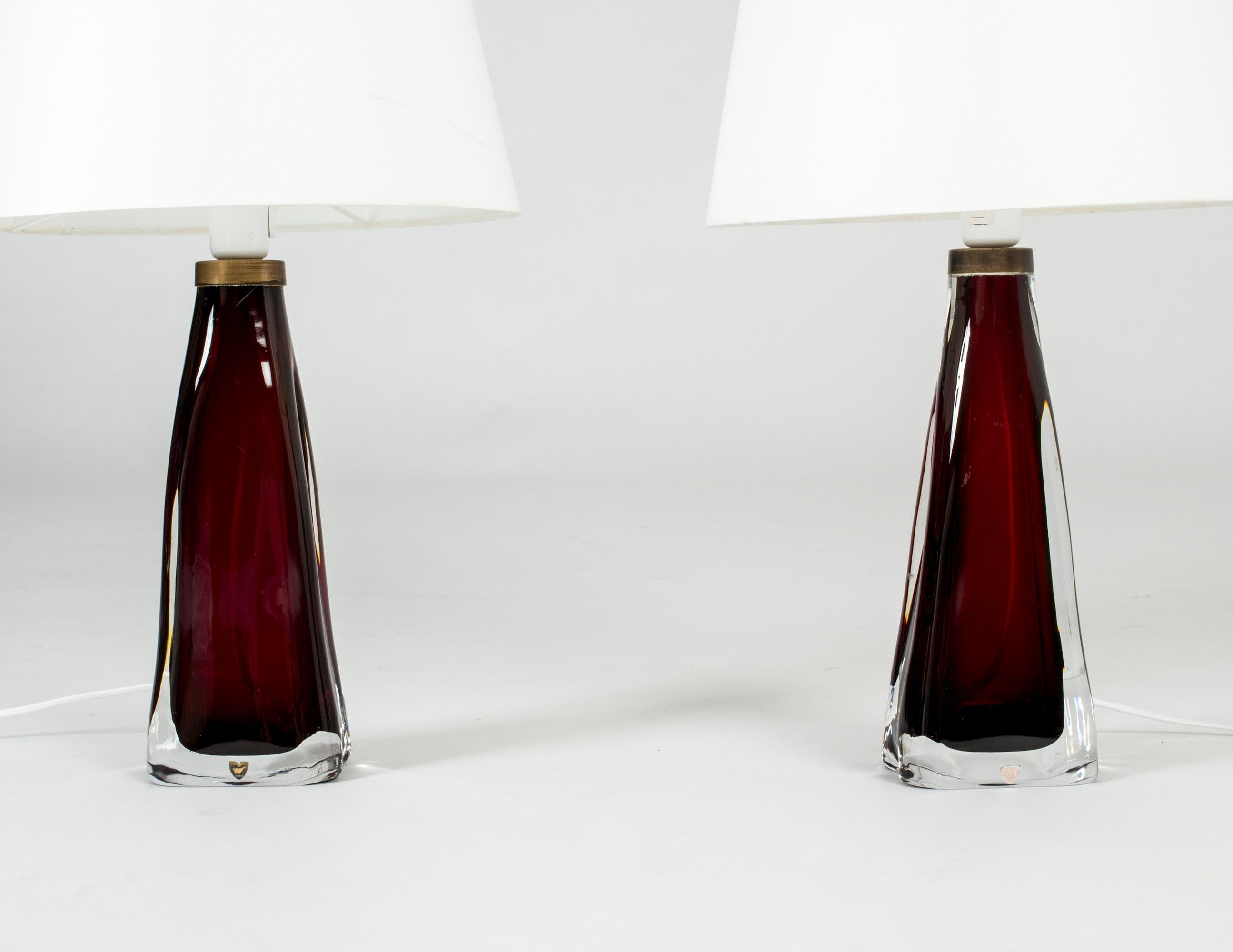 Swedish Pair of Glass Table Lamps by Carl Fagerlund