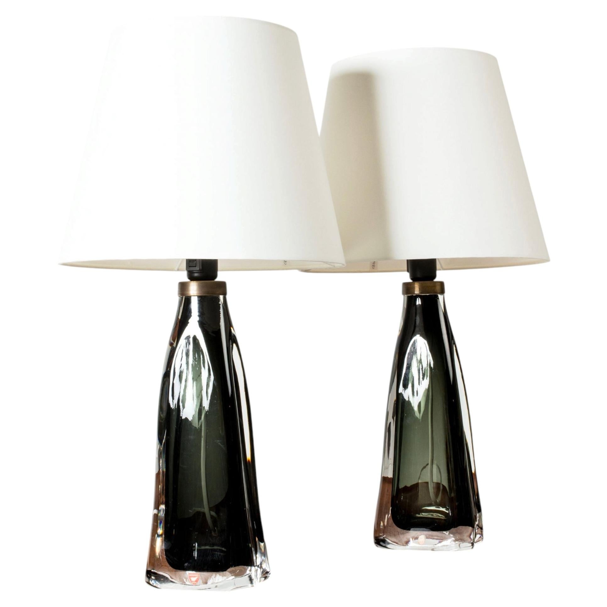 Olive Green Glass Table Lamps by Carl Fagerlund, Sweden, 1960s
