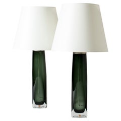 Vintage Pair of Glass Table Lamps by Carl Fagerlund, Orrefors, Sweden, 1950s