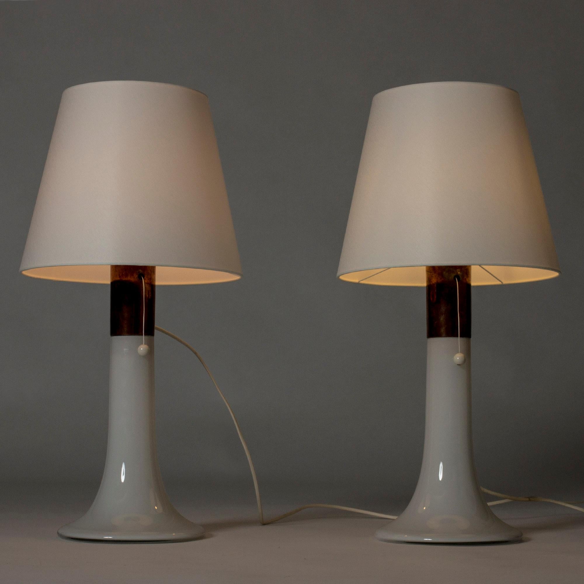 Scandinavian Modern Pair of Glass Table Lamps by Lisa Johansson-Pape for Orno, Sweden, 1950s