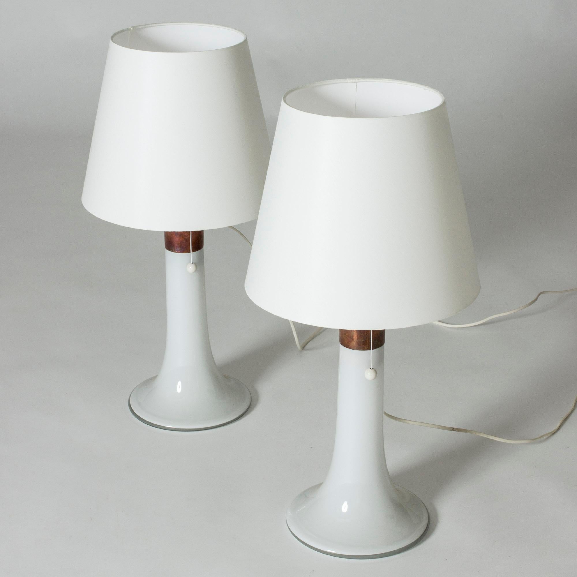 Finnish Pair of Glass Table Lamps by Lisa Johansson-Pape for Orno, Sweden, 1950s