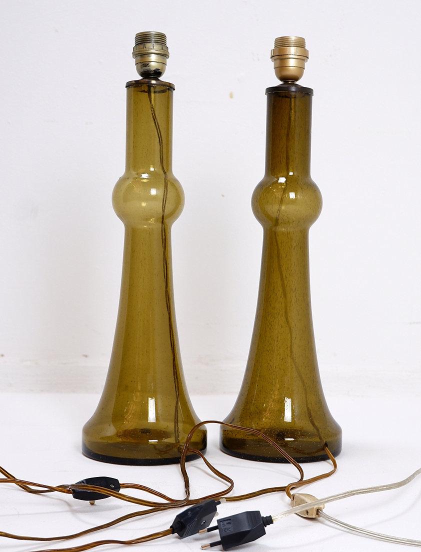 Pareja de lámparas de mesa de cristal de Nanny Still para Raak, Países Bajos Años 60 Ratán en venta