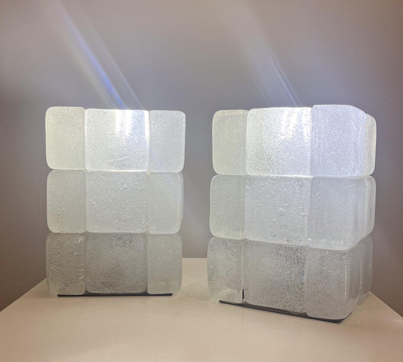 20th Century Pair of Glass Tables Lamps by Poliarte, Italy, 1970s For Sale