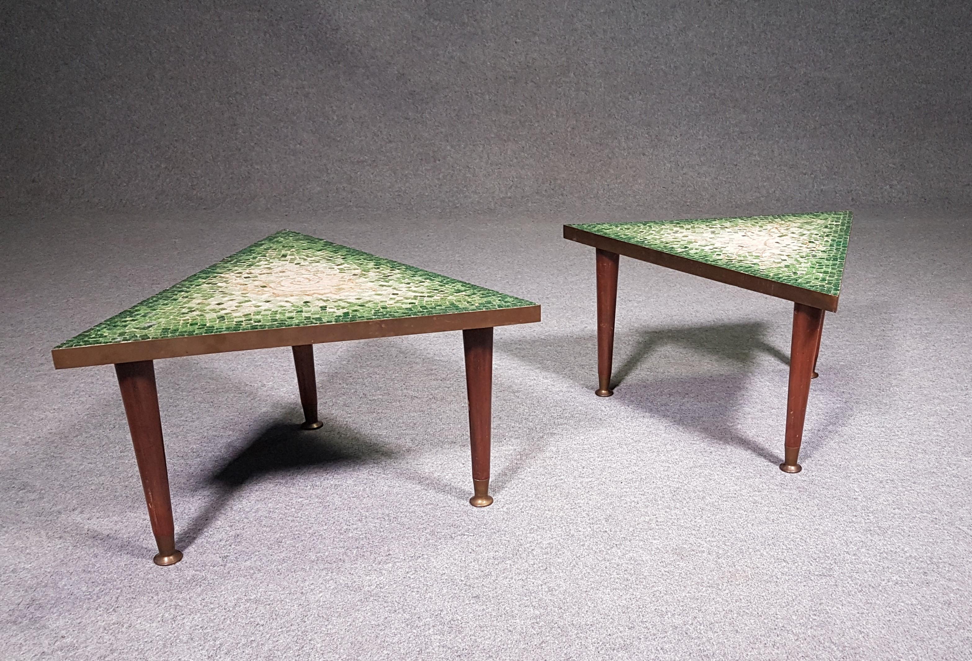 Mid-Century Modern Pair of glass tile mosaic side tables - Genaro Alvarez - 1950s BY GETANO For Sale