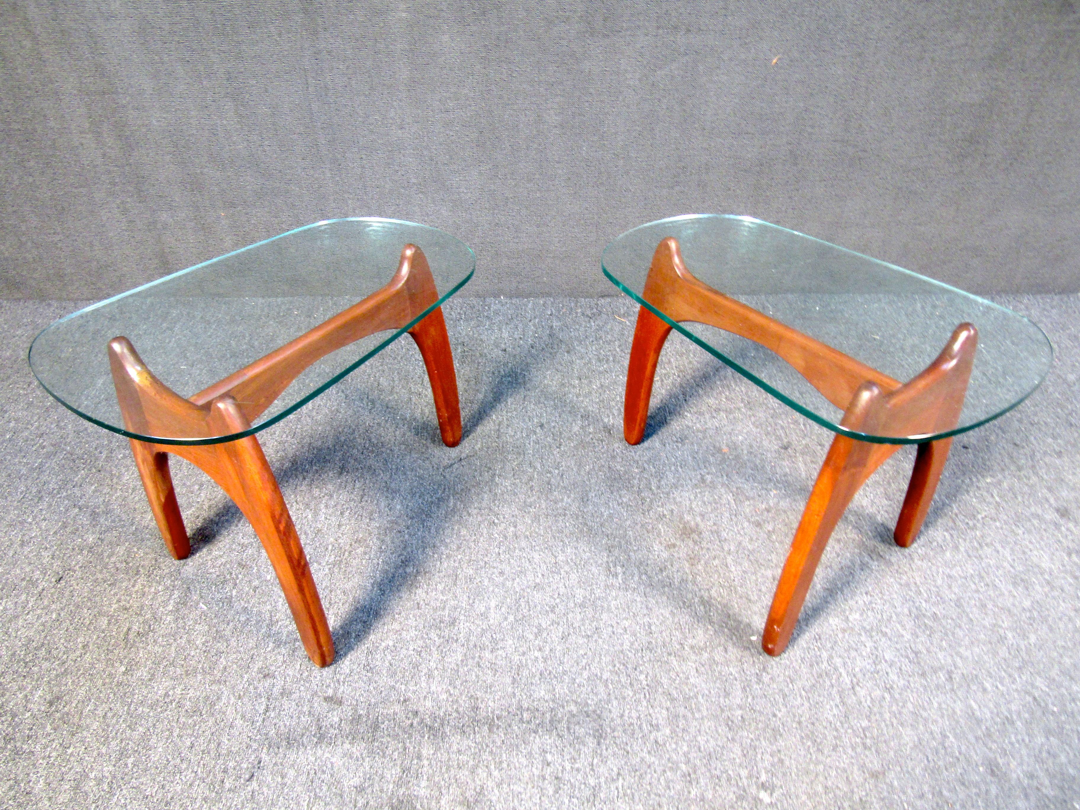 Mid-Century Modern Pair of Glass Top End Tables by Adrian Pearsall 