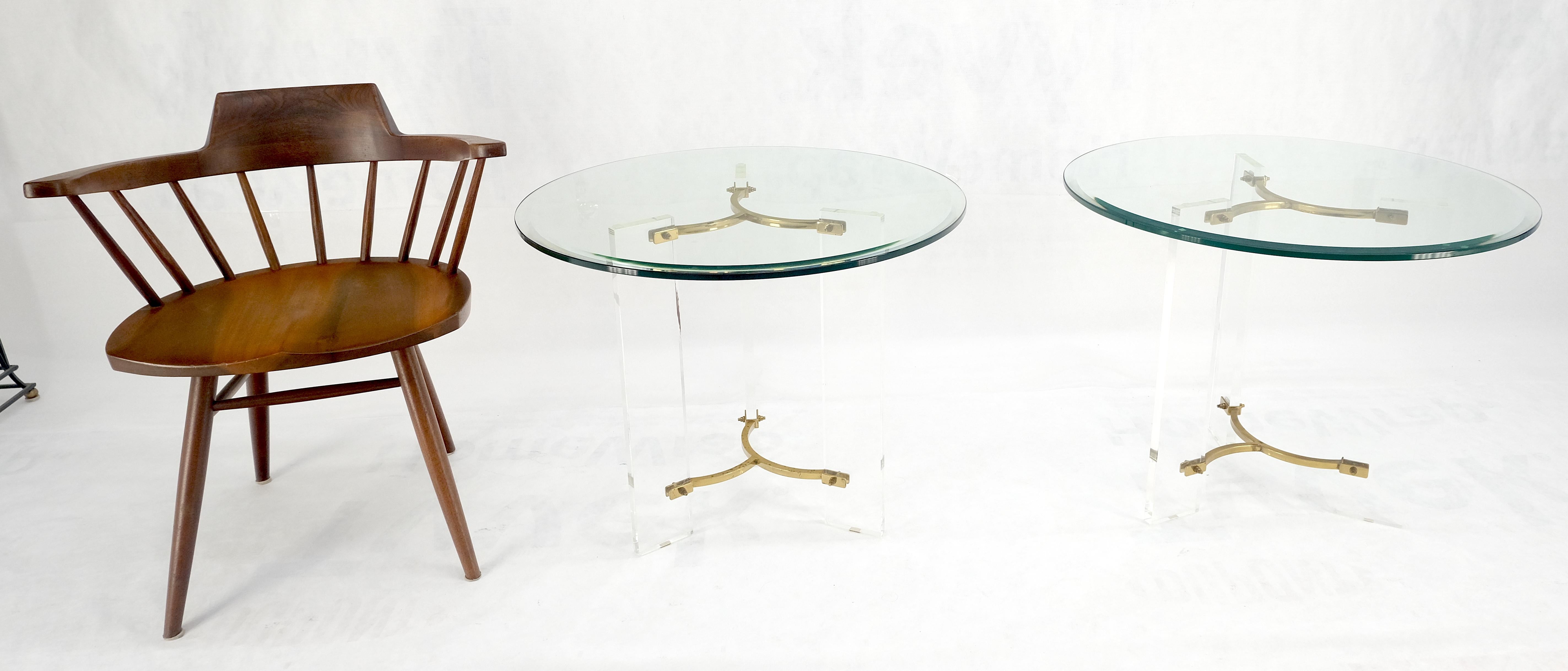 Pair of Glass Top Lucite & Brass Bases End Side Occasional Tables Stands MINT! For Sale 5