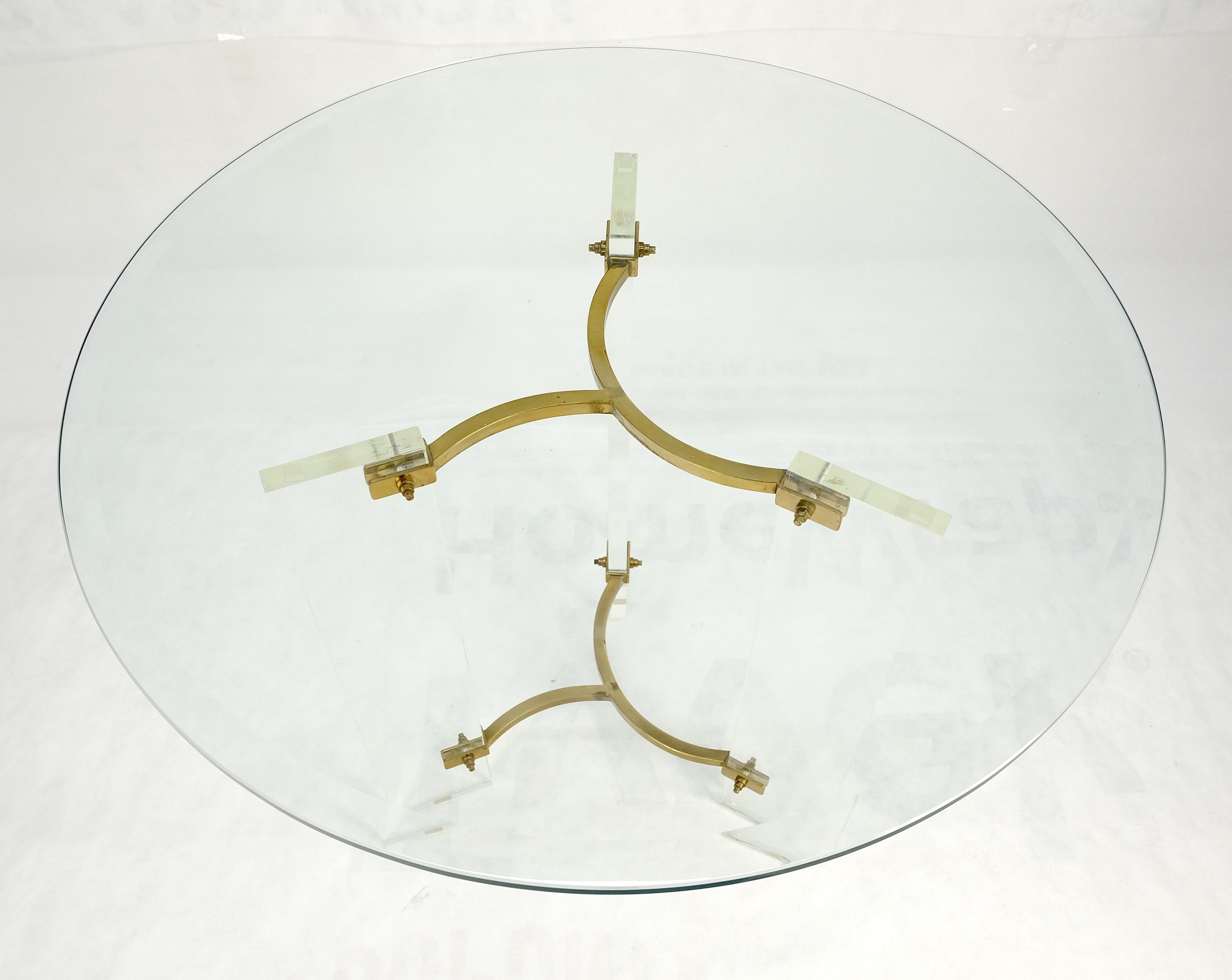 Pair of Glass Top Lucite & Brass Bases End Side Occasional Tables Stands MINT! For Sale 9