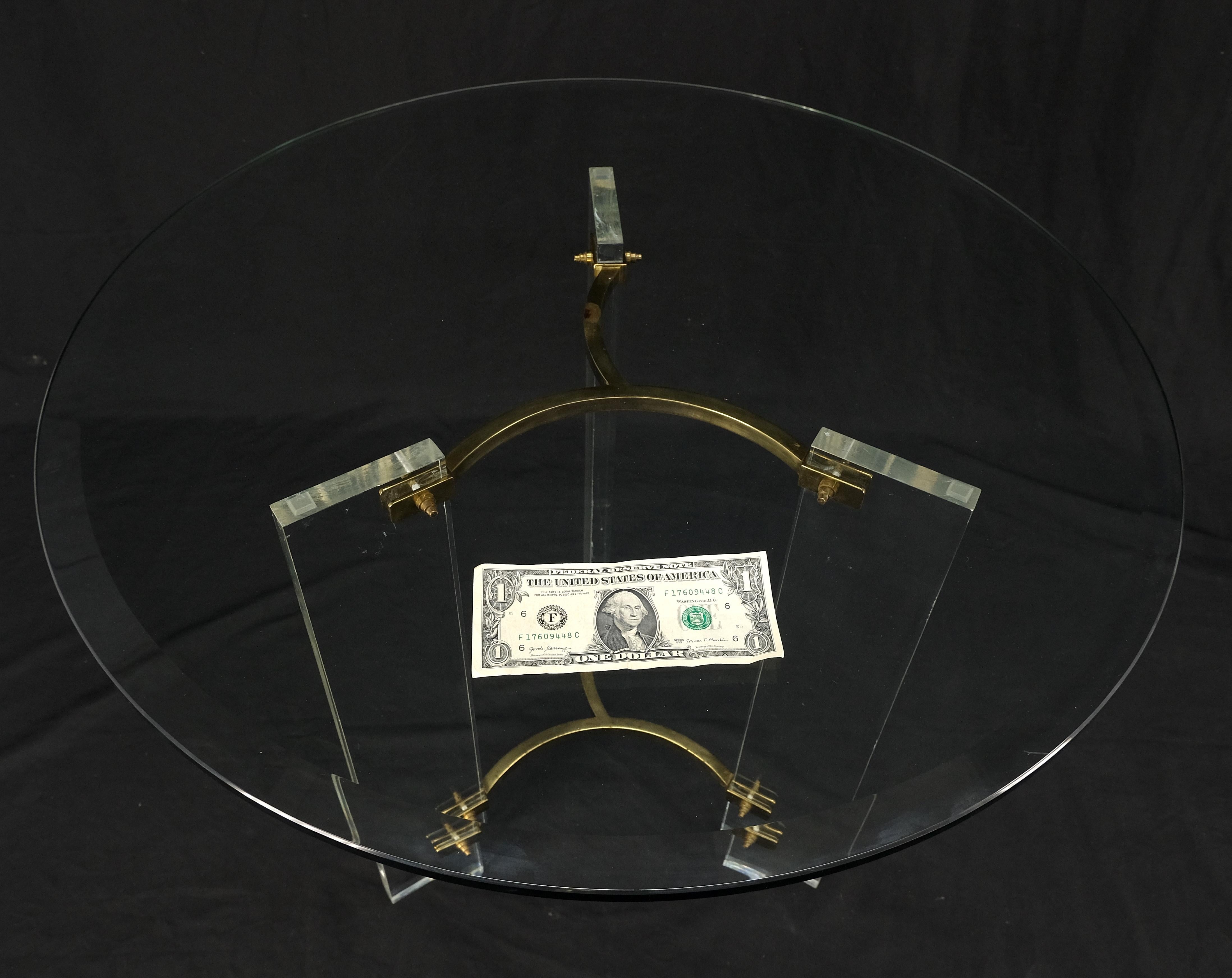 Pair of Glass Top Lucite & Brass Bases End Side Occasional Tables Stands MINT! For Sale 2