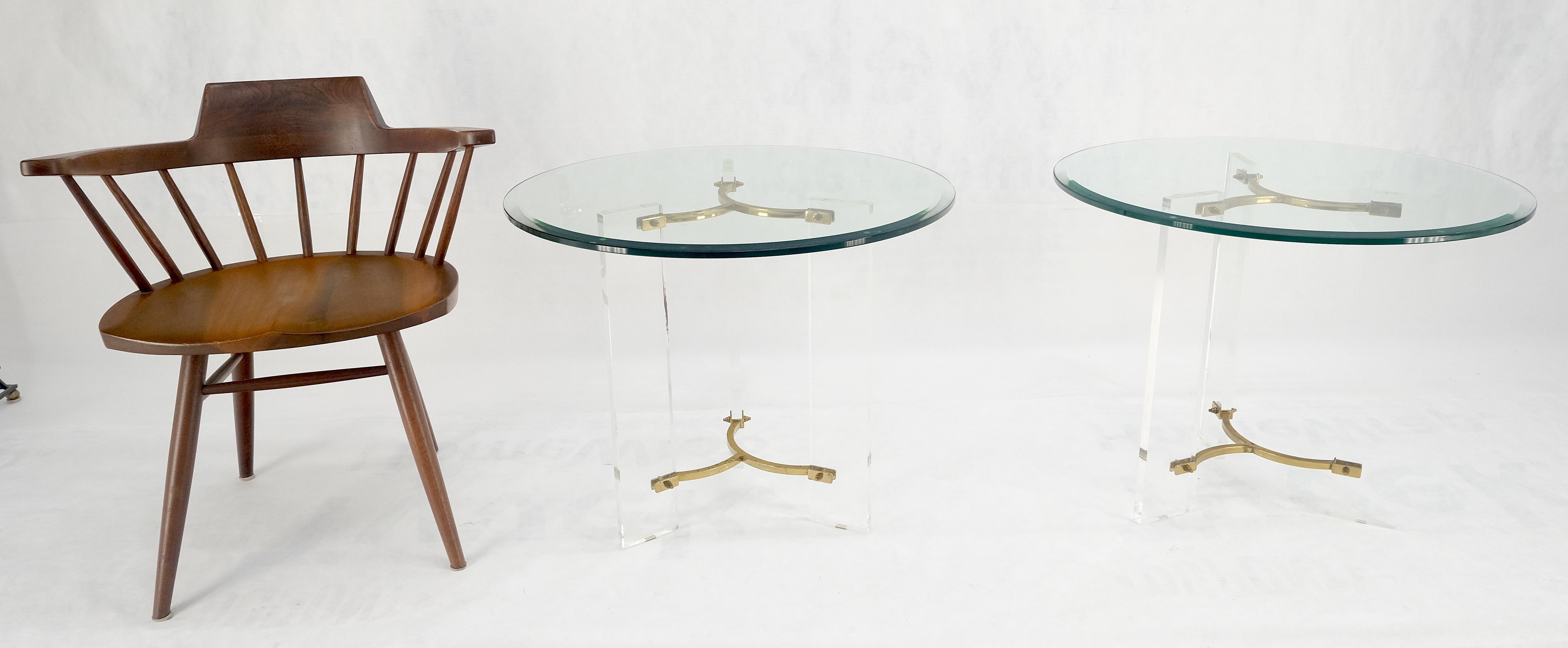 Pair of Glass Top Lucite & Brass Bases End Side Occasional Tables Stands MINT! For Sale 4