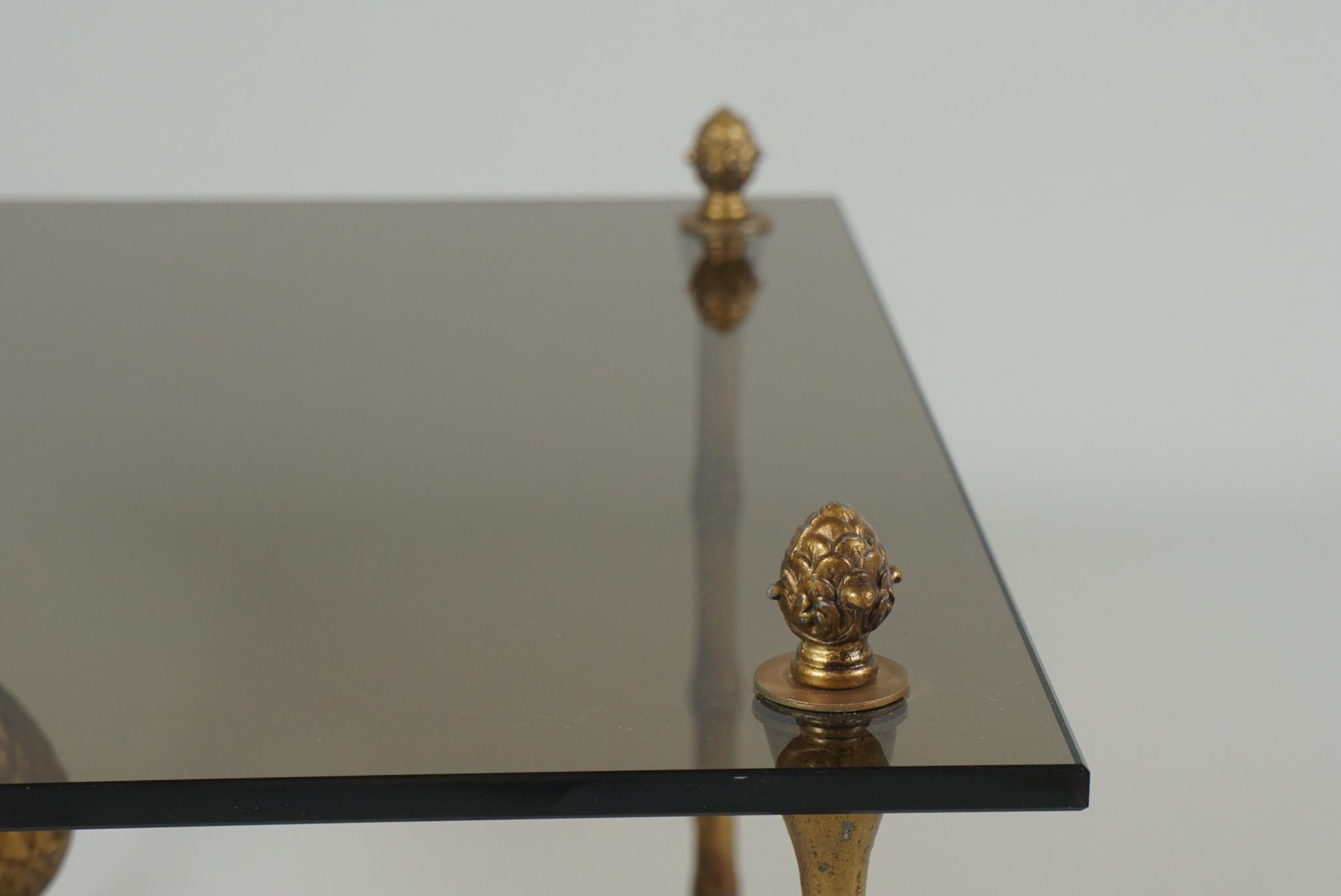 Gilt Pair of Glass Top Side Tables For Sale