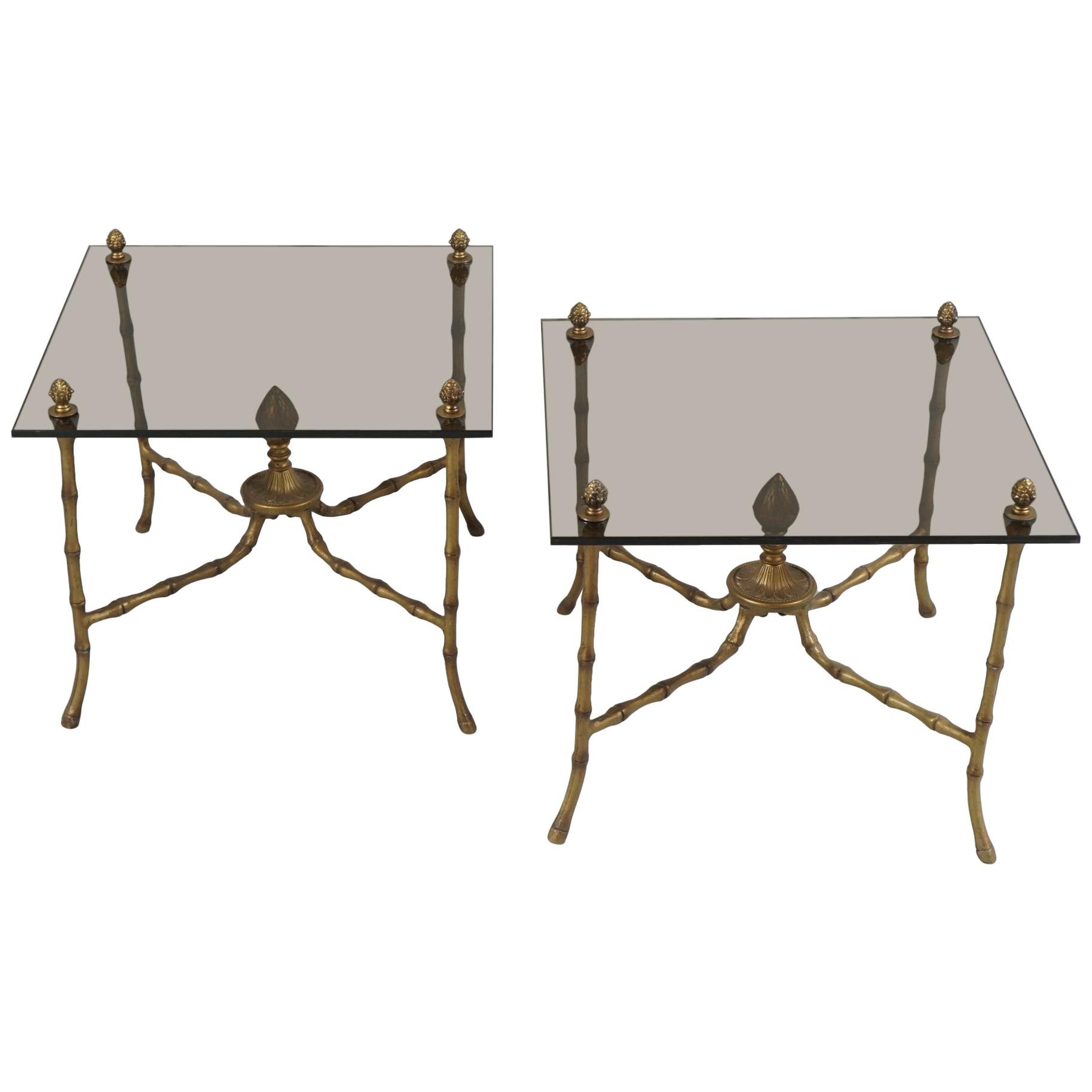 Pair of Glass Top Side Tables For Sale