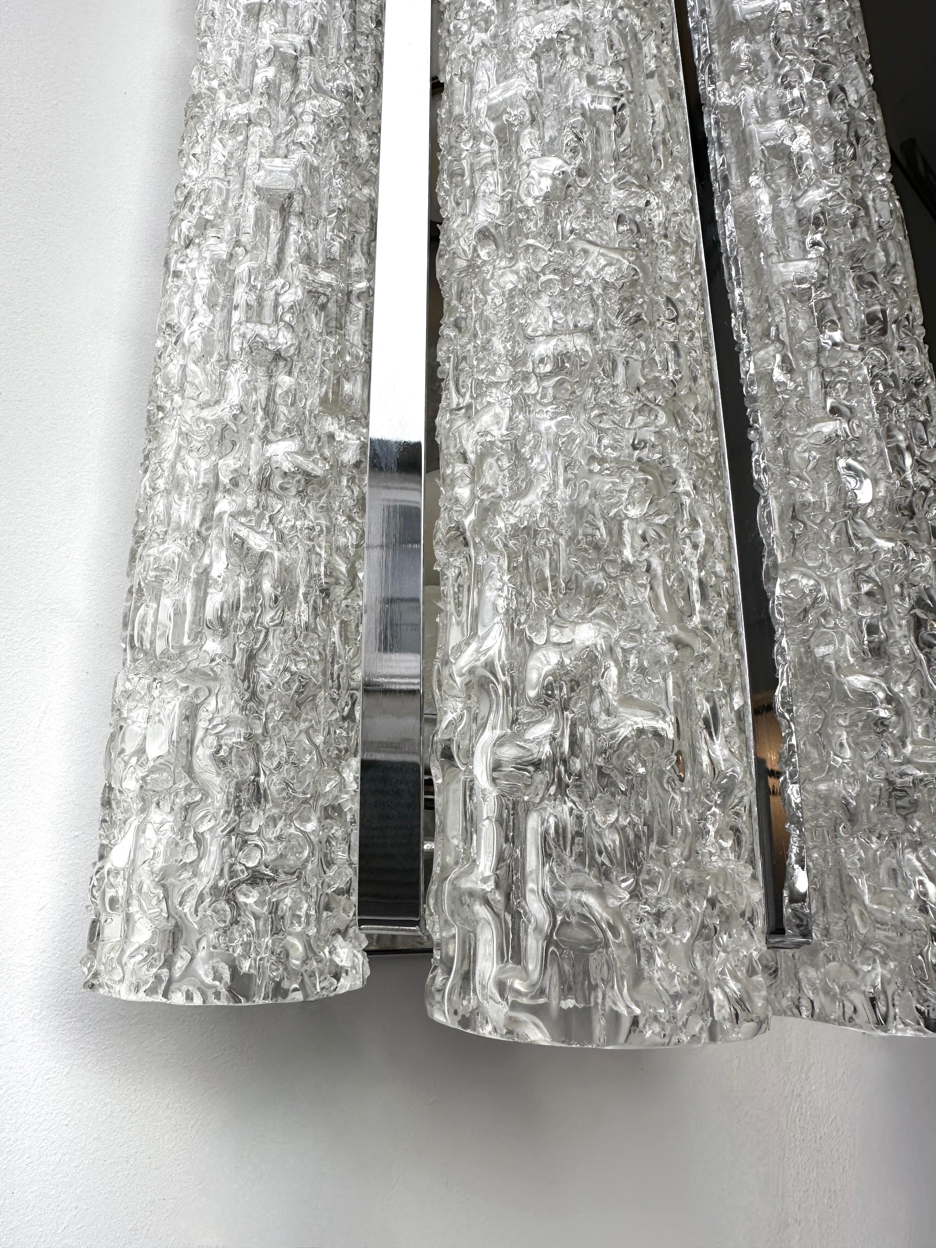 Pair of Glass Tube and Metal Chrome Sconces by Doria Leuchten. Germany, 1970s For Sale 5