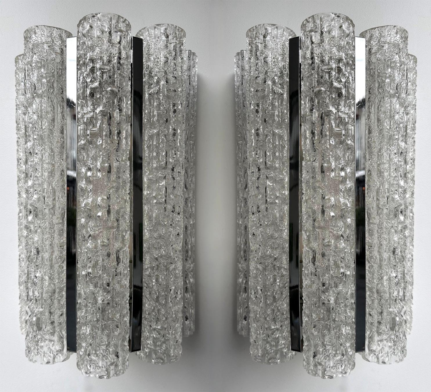 Pair of Glass Tube and Metal Chrome Sconces by Doria Leuchten. Germany, 1970s For Sale 6