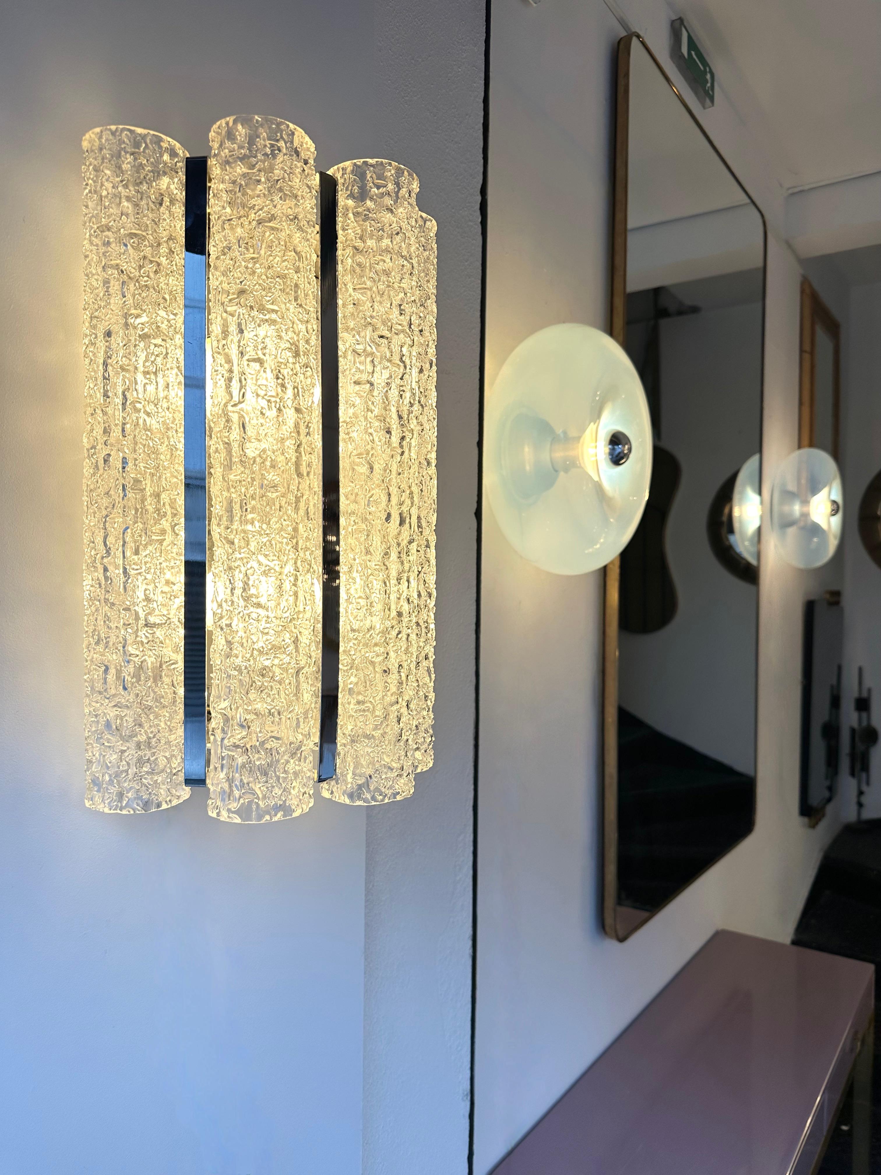 Pair of Glass Tube and Metal Chrome Sconces by Doria Leuchten. Germany, 1970s In Good Condition For Sale In SAINT-OUEN, FR