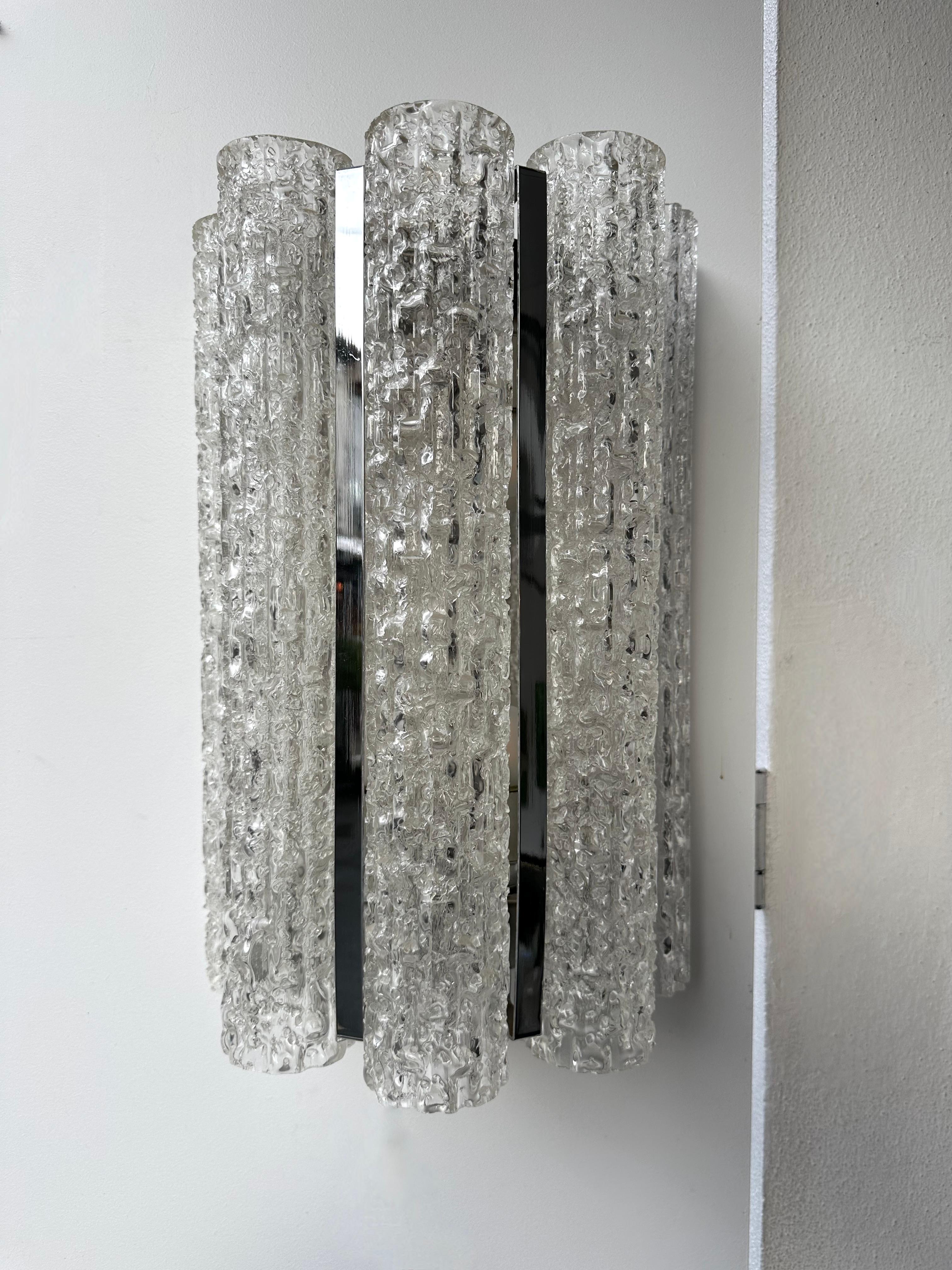 Late 20th Century Pair of Glass Tube and Metal Chrome Sconces by Doria Leuchten. Germany, 1970s For Sale