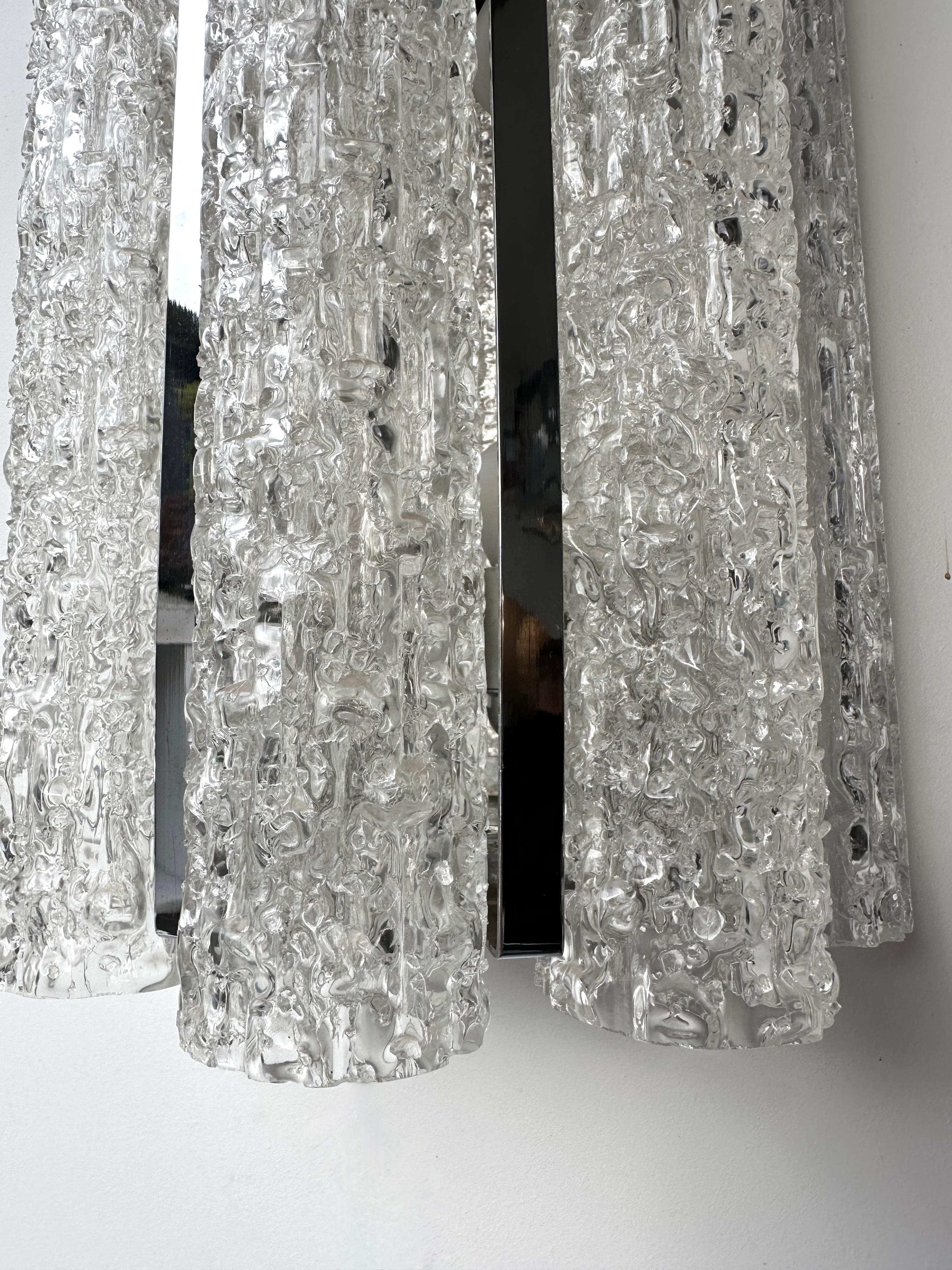 Pair of Glass Tube and Metal Chrome Sconces by Doria Leuchten. Germany, 1970s For Sale 2