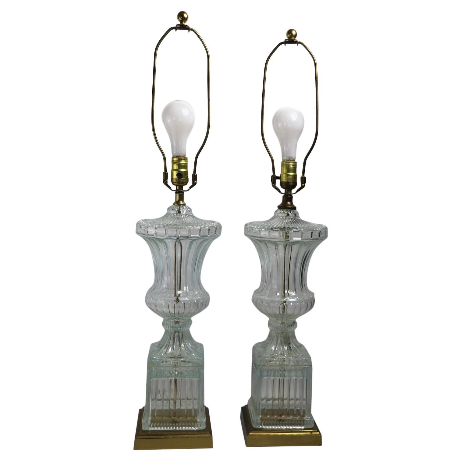 Pair of Glass Urn Form Table Lamps by Paul Hanson