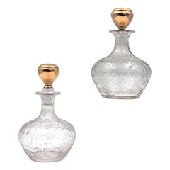 Antique Pair of Glass Vanity Perfume Bottles with 14k Gold Knobs TC Mark '?'