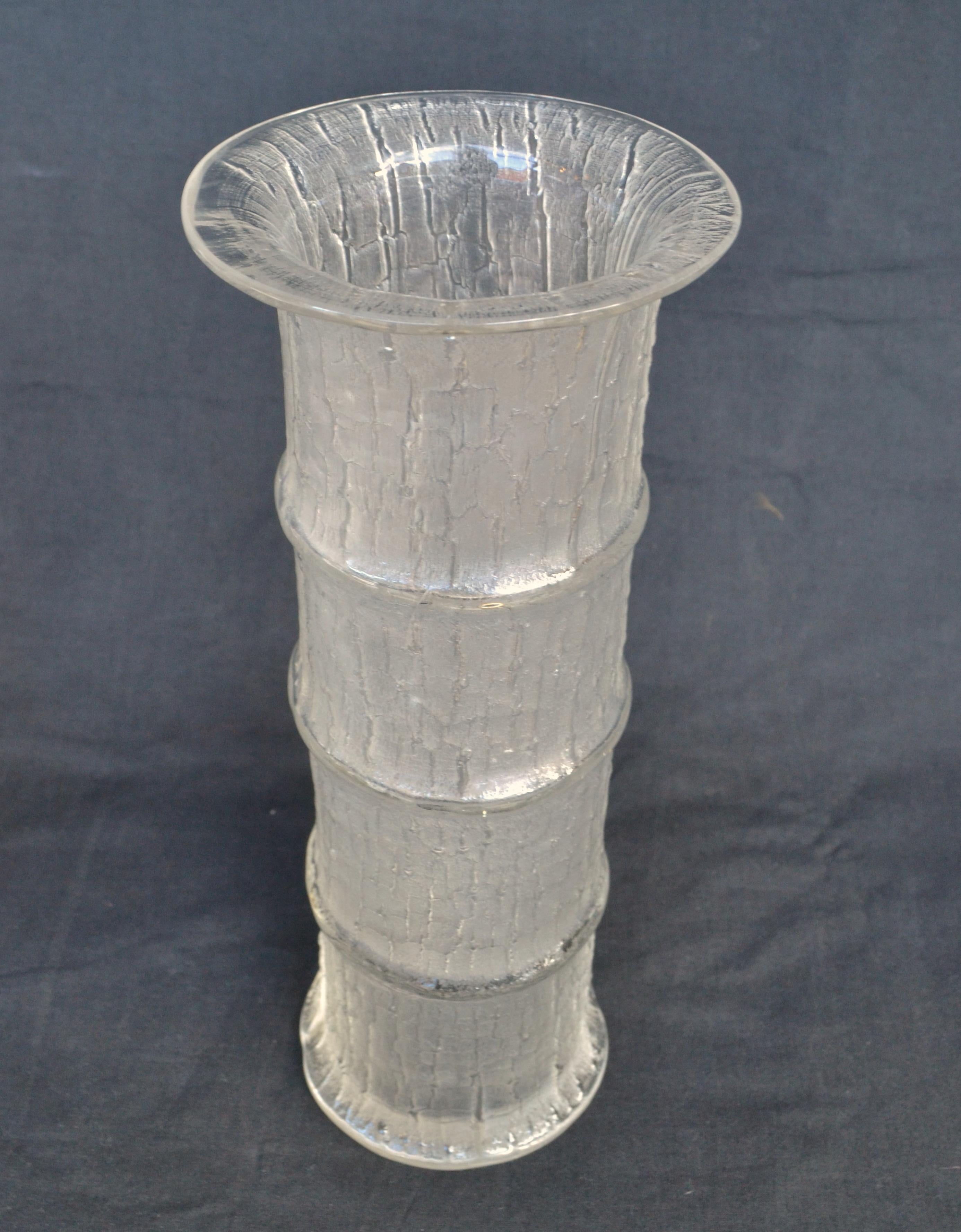 Scandinavian Modern Pair of Glass Vases Bamboo Design by Timo Sarpaneva for Iittala