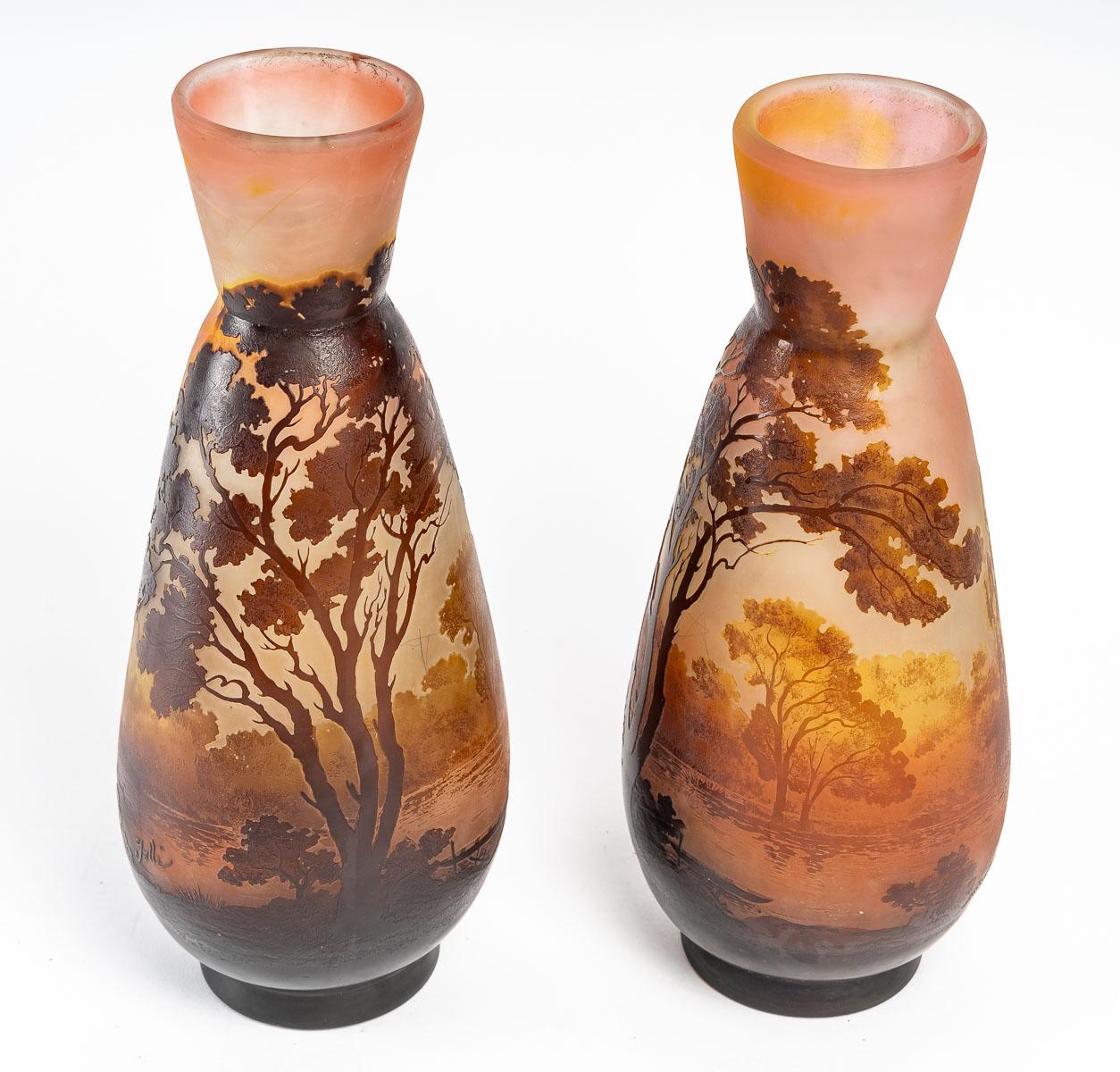 Pair of Glass Vases by Gallé, Early XXth Century In Good Condition In Saint-Ouen, FR