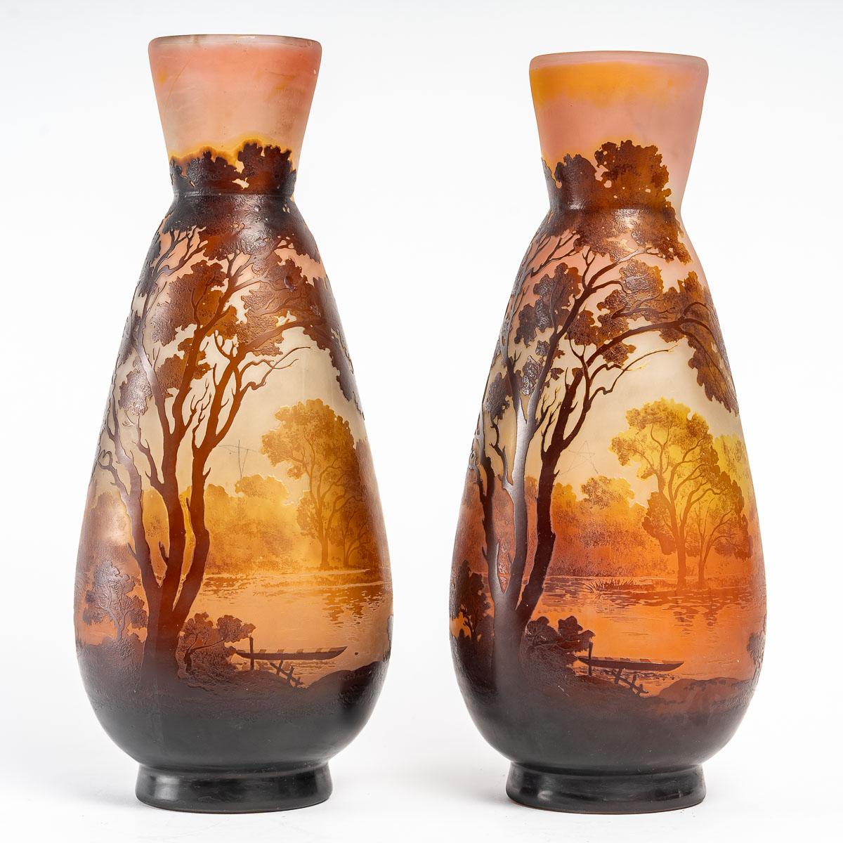20th Century Pair of Glass Vases by Gallé, Early XXth Century