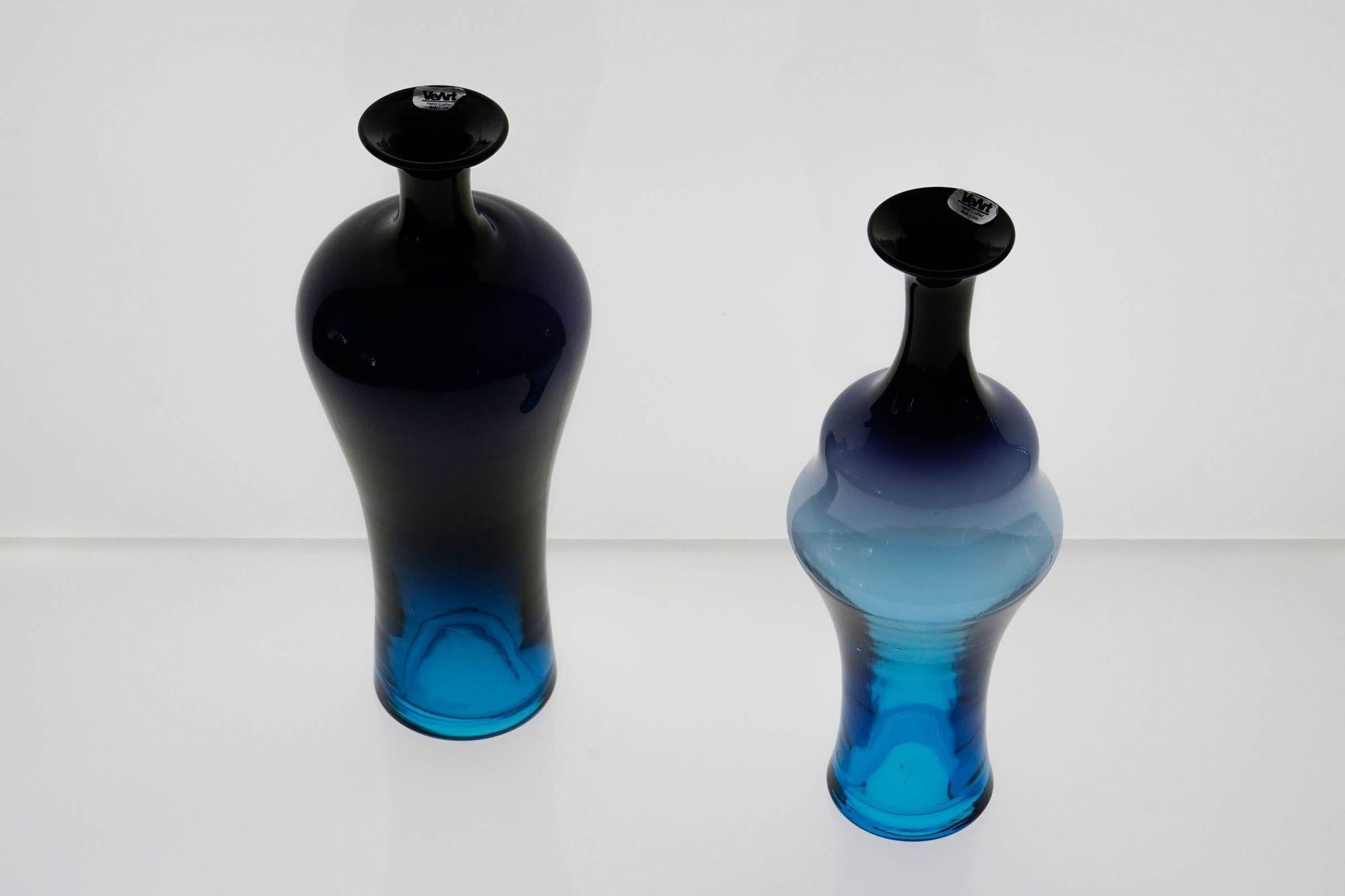 Pair of Glass Vases, VeArt Cobalto Aquamarine Fading, Paolo Venini Design For Sale 4
