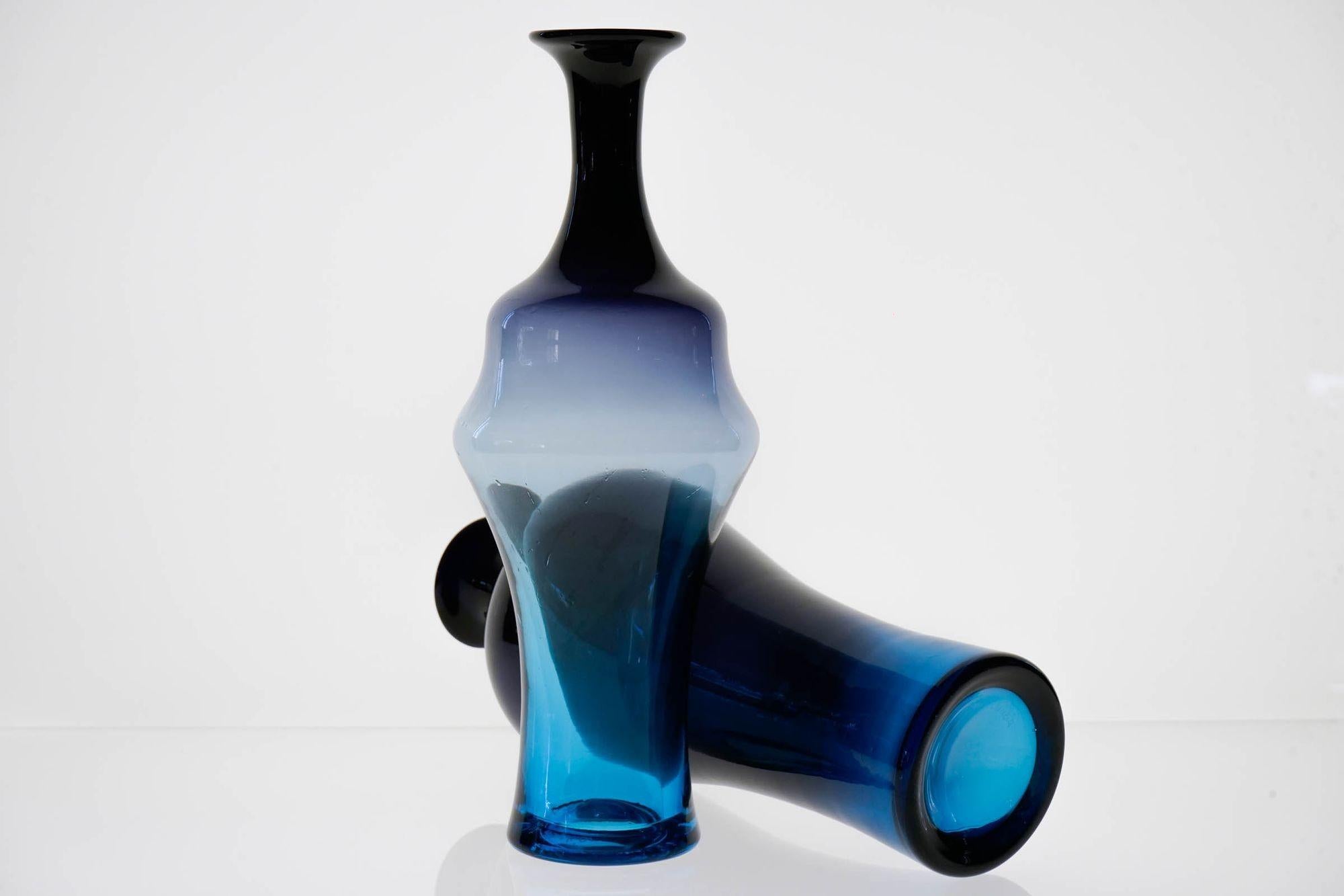 Pair of Glass Vases, VeArt Cobalto Aquamarine Fading, Paolo Venini Design For Sale 5