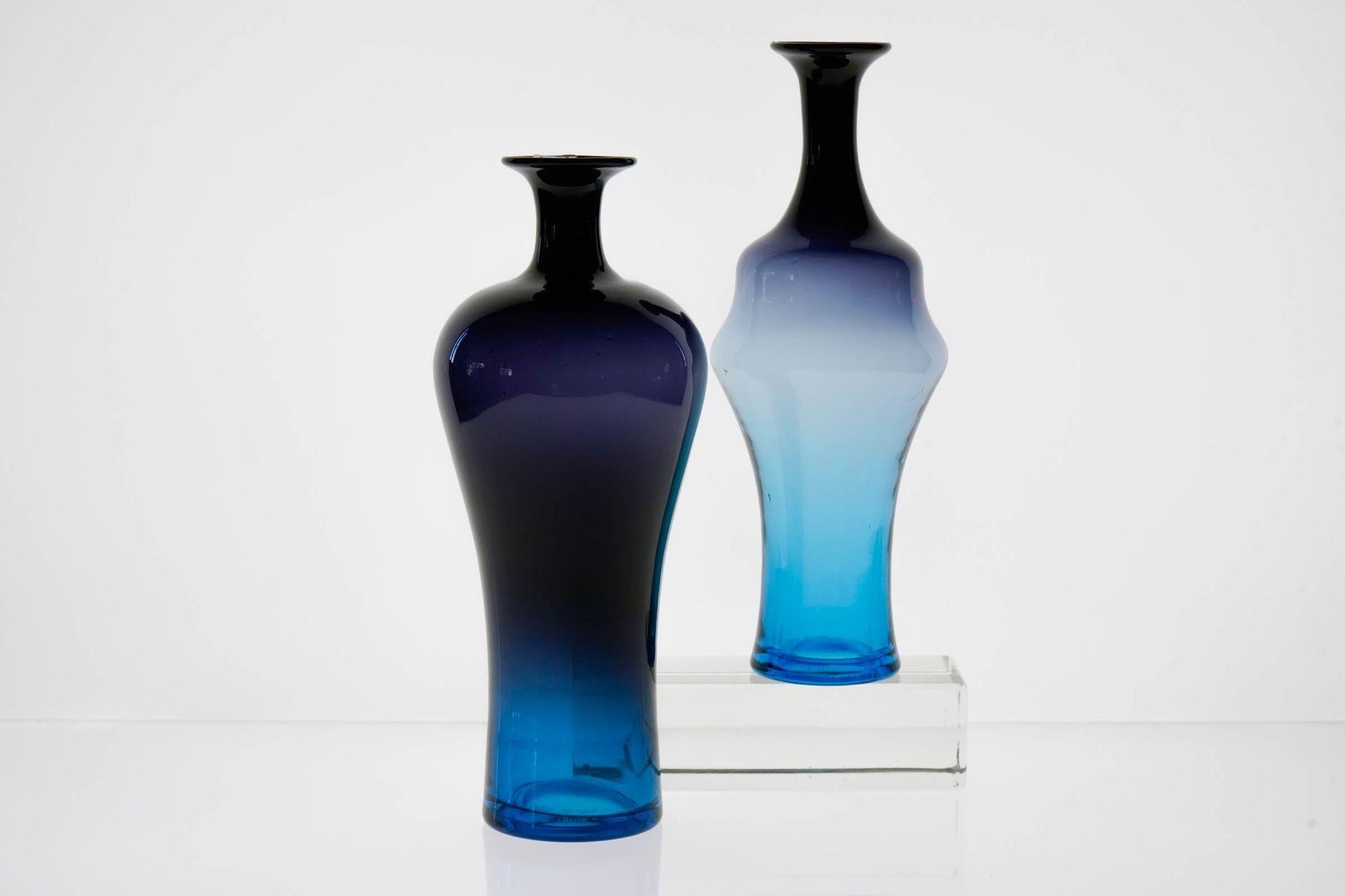 Pair of Glass Vases, VeArt Cobalto Aquamarine Fading, Paolo Venini Design For Sale 8