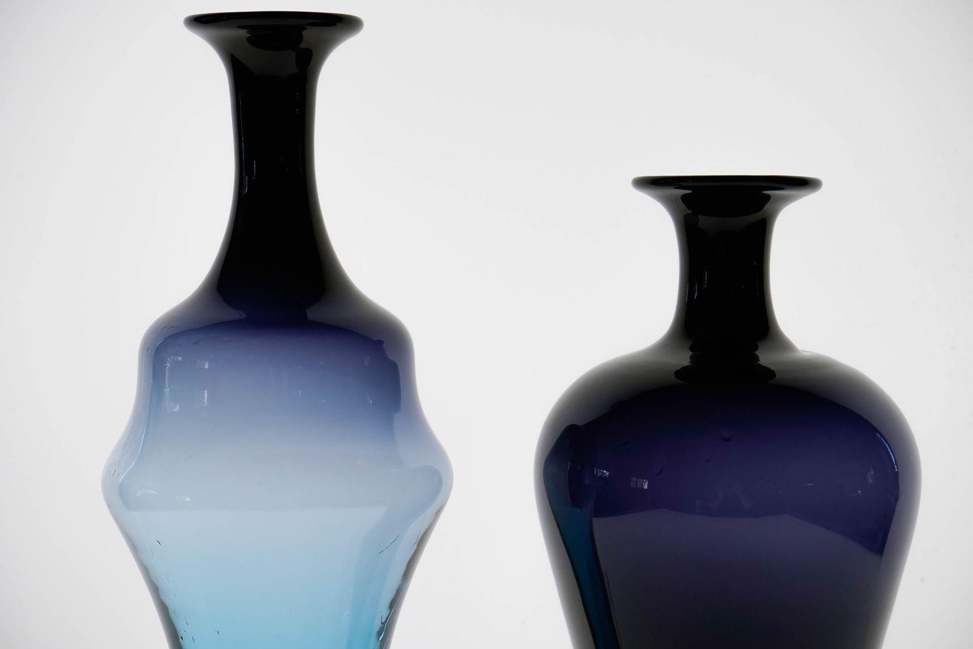 Pair of Glass Vases, VeArt Cobalto Aquamarine Fading, Paolo Venini Design For Sale 9
