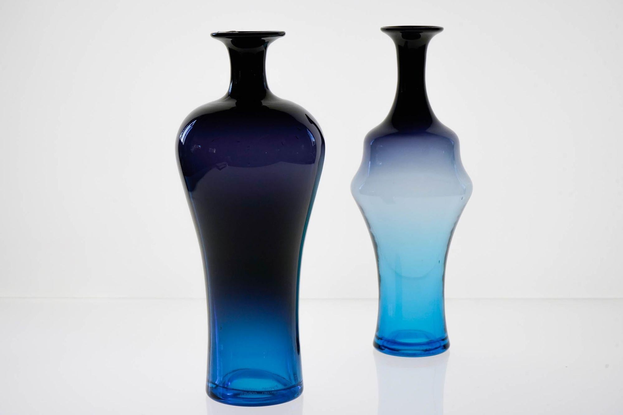 Pair of Glass Vases, VeArt Cobalto Aquamarine Fading, Paolo Venini Design For Sale 10