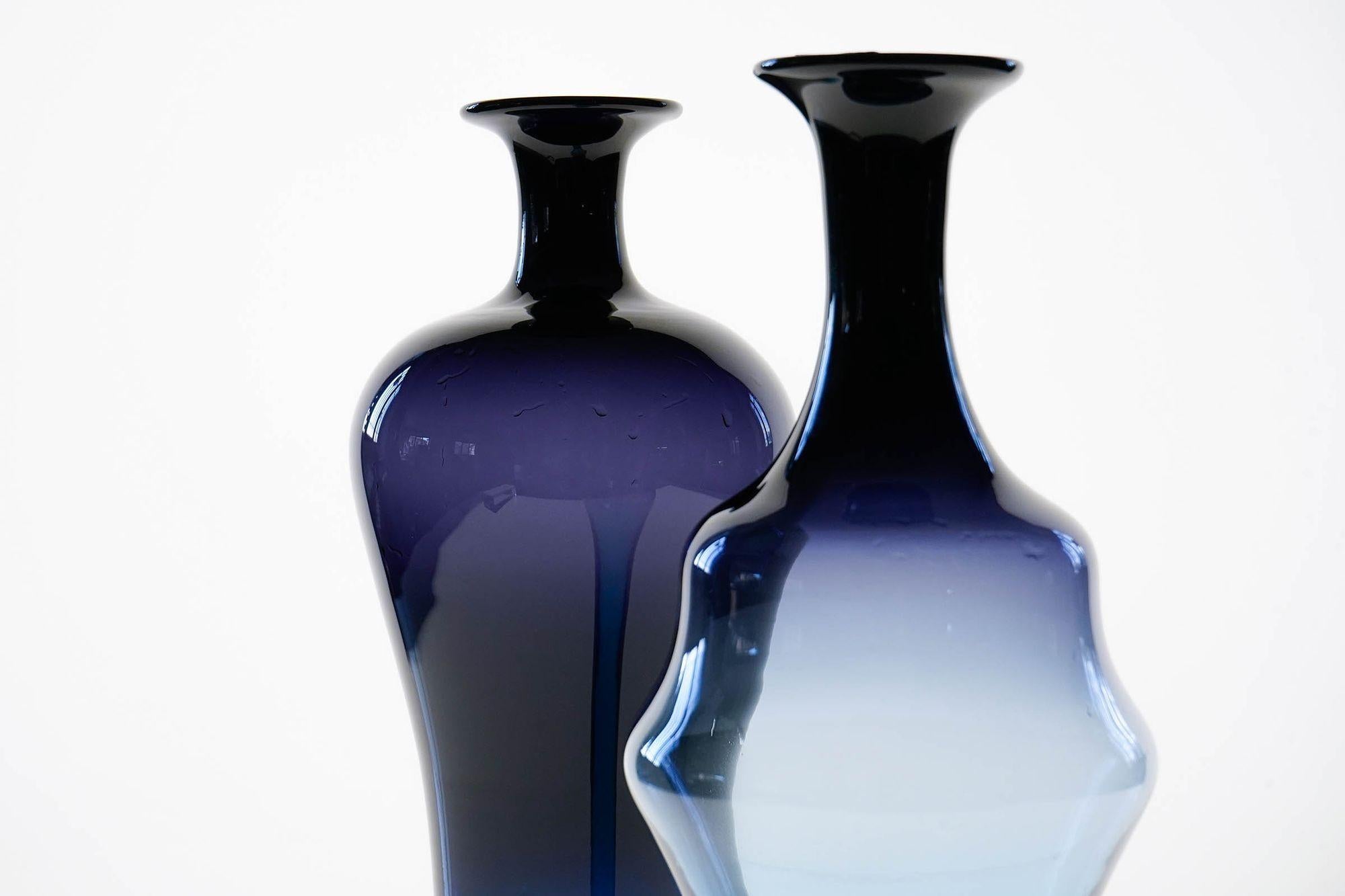 Pair of Glass Vases, VeArt Cobalto Aquamarine Fading, Paolo Venini Design For Sale 11