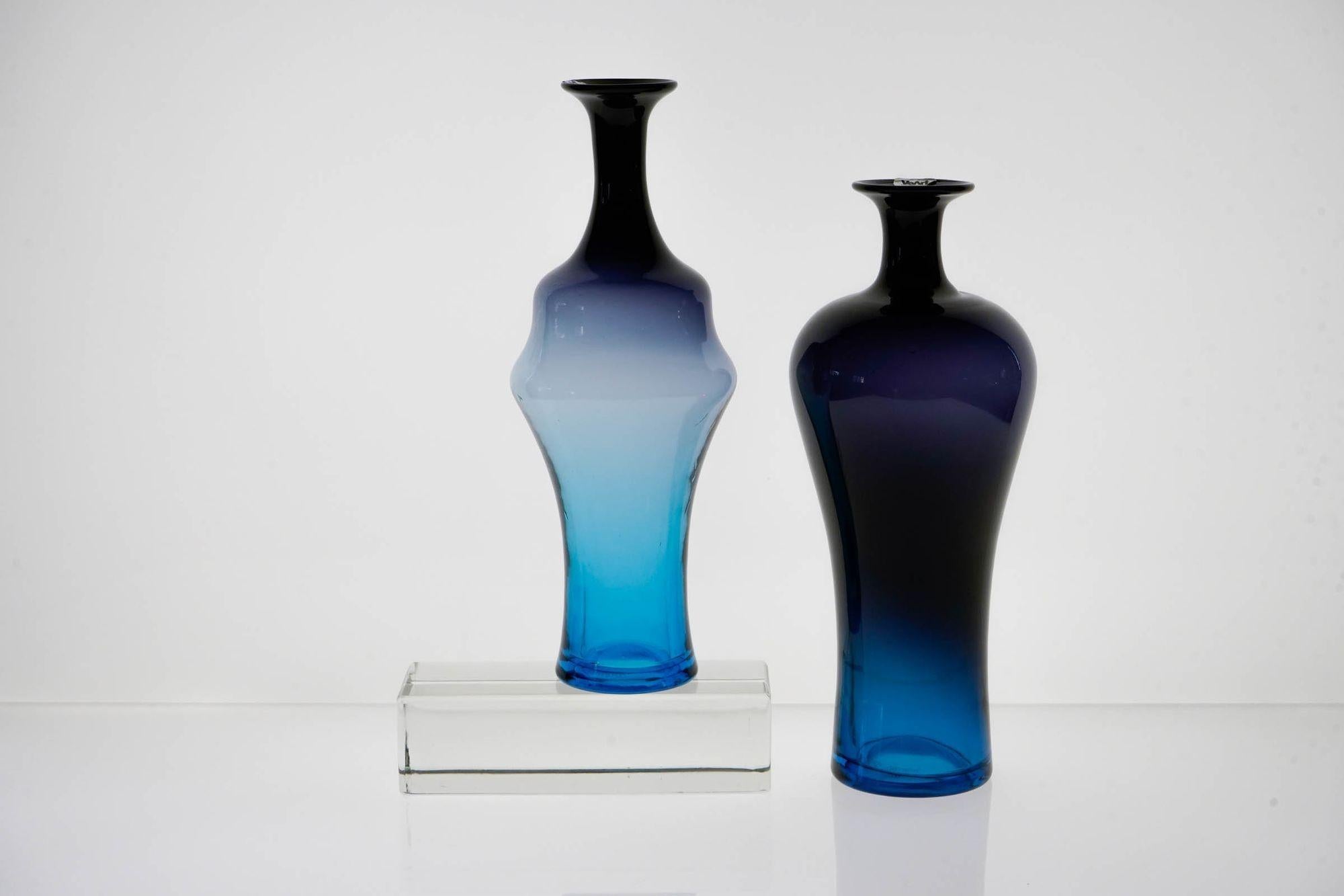 Pair of Glass Vases, VeArt Cobalto Aquamarine Fading, Paolo Venini Design For Sale 12