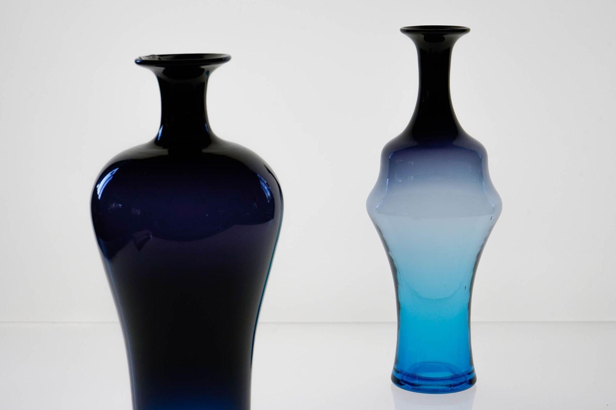 Pair of Glass Vases, VeArt Cobalto Aquamarine Fading, Paolo Venini Design For Sale 13