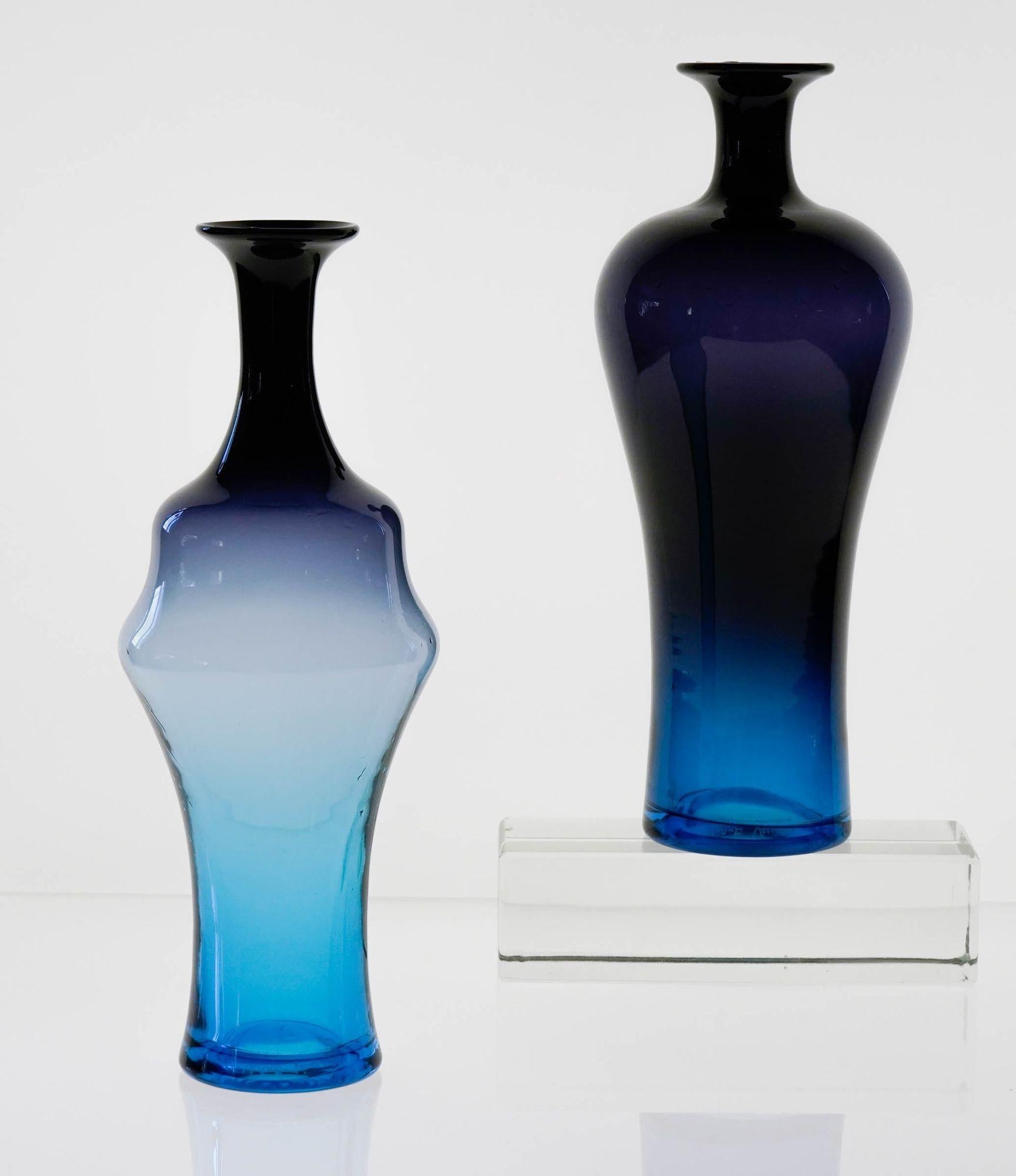 Pair of Glass Vases, VeArt Cobalto Aquamarine Fading, Paolo Venini Design For Sale 14