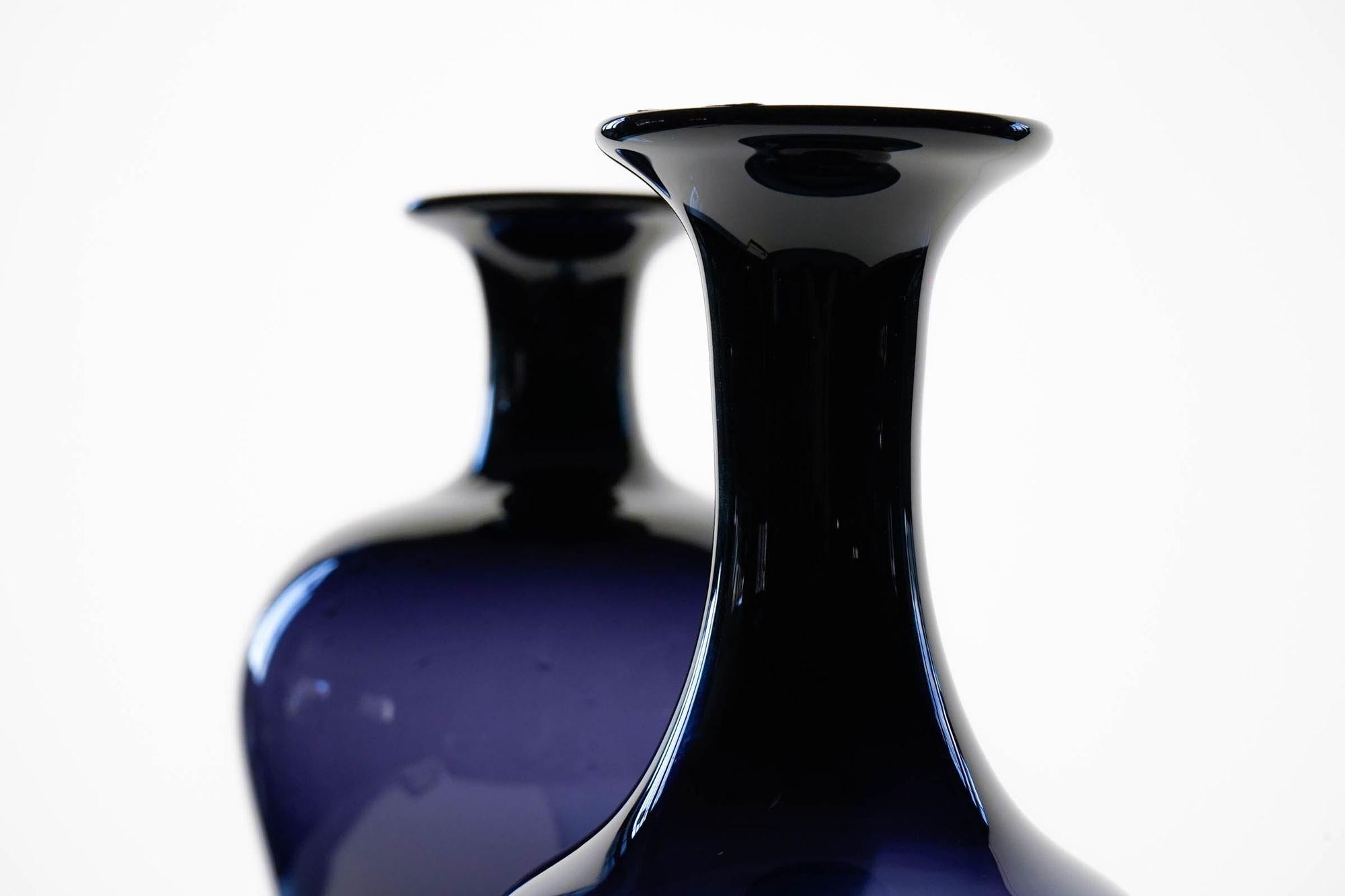 Pair of Glass Vases, VeArt Cobalto Aquamarine Fading, Paolo Venini Design For Sale 2