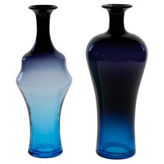 Pair of Glass Vases, VeArt Cobalto Aquamarine Fading, Paolo Venini Design
