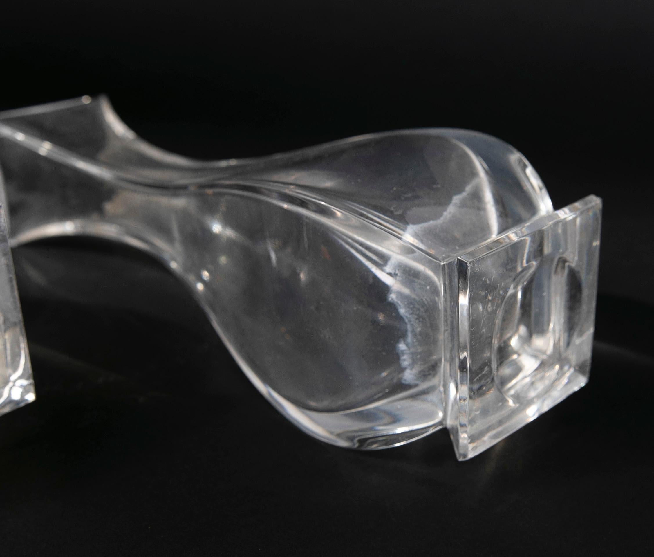 Pair of Glass Vases with a Curved Shape and Square Mouth For Sale 3