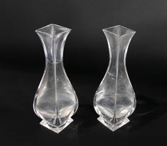 Pair of Glass Vases with a Curved Shape and Square Mouth