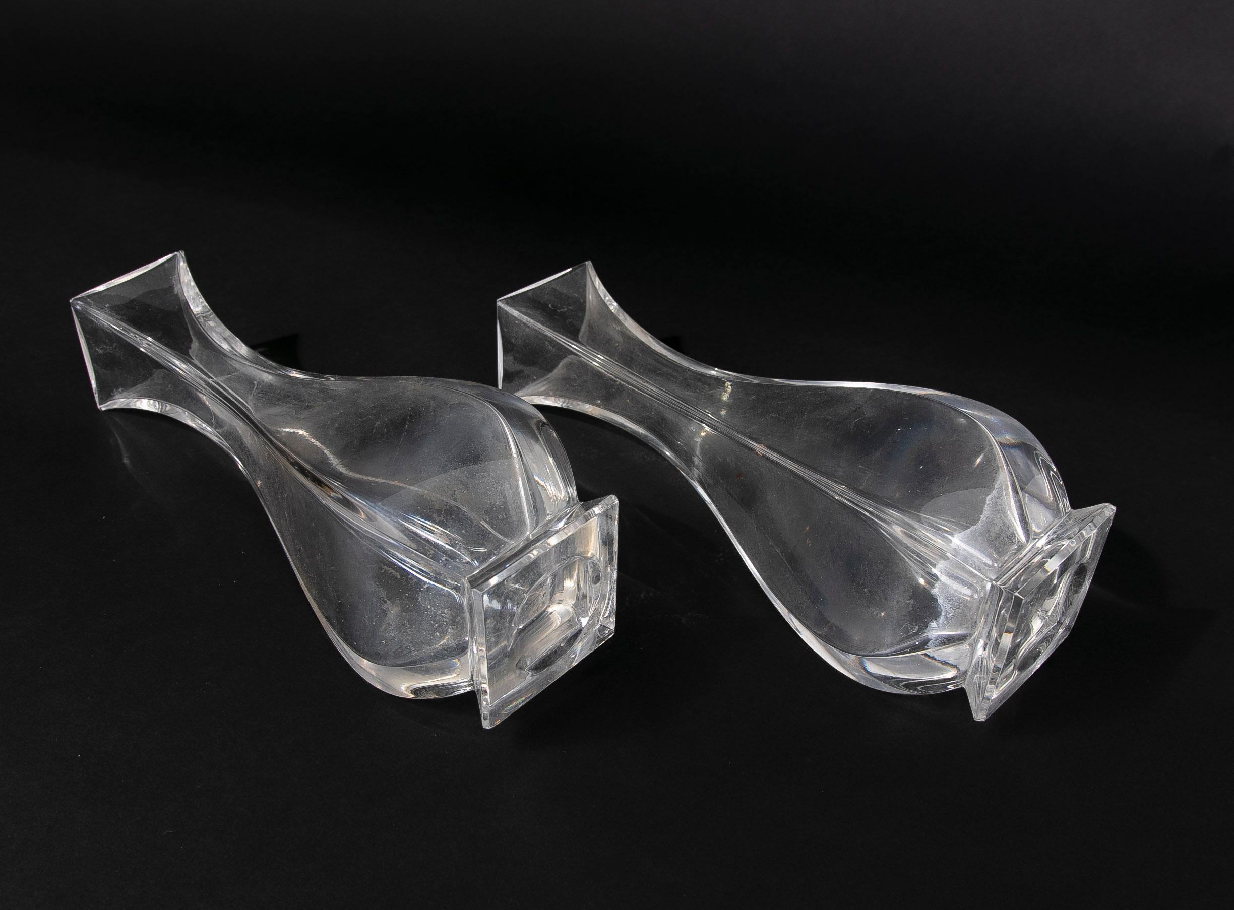 20th Century Pair of Glass Vases with a Curved Shape and Square Mouth For Sale