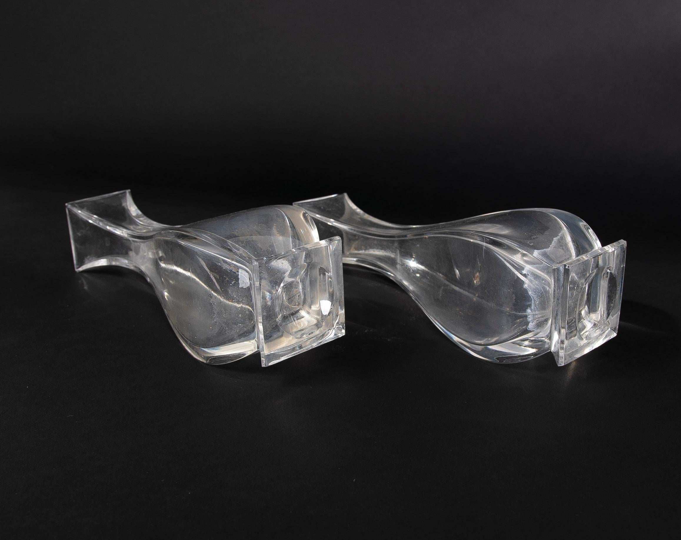 Pair of Glass Vases with a Curved Shape and Square Mouth For Sale 1