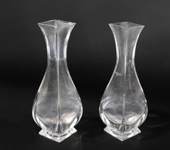 Pair of Glass Vases with a Curved Shape and Square Mouth