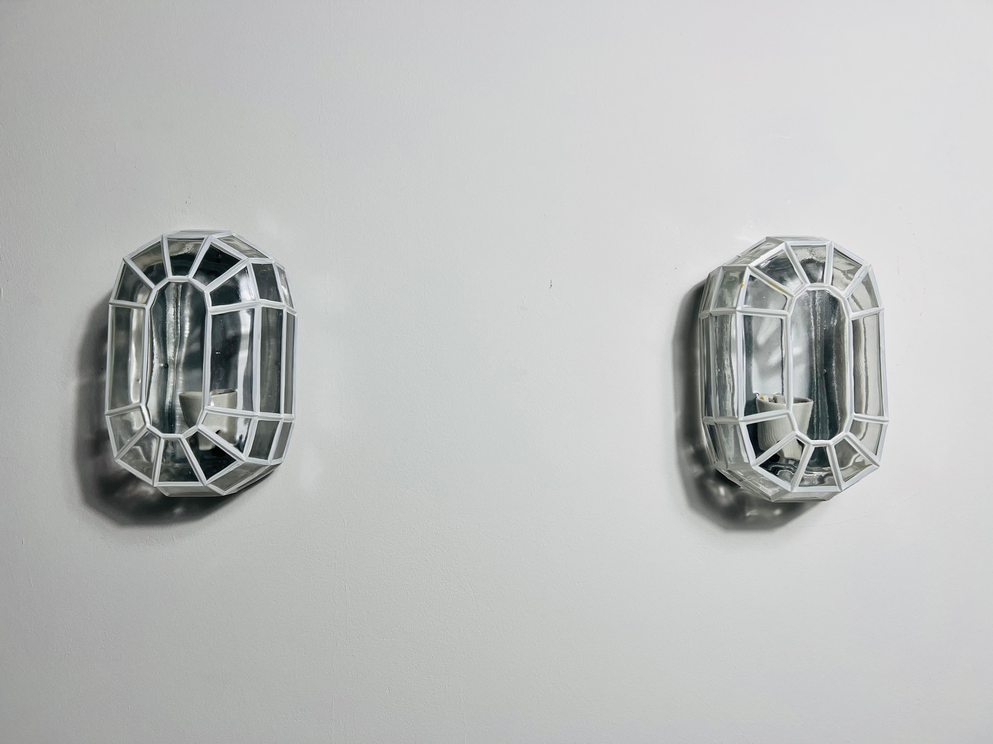 Mid-20th Century Pair of Glass Wall Lamps by Glashütte Limburg, 1960s For Sale