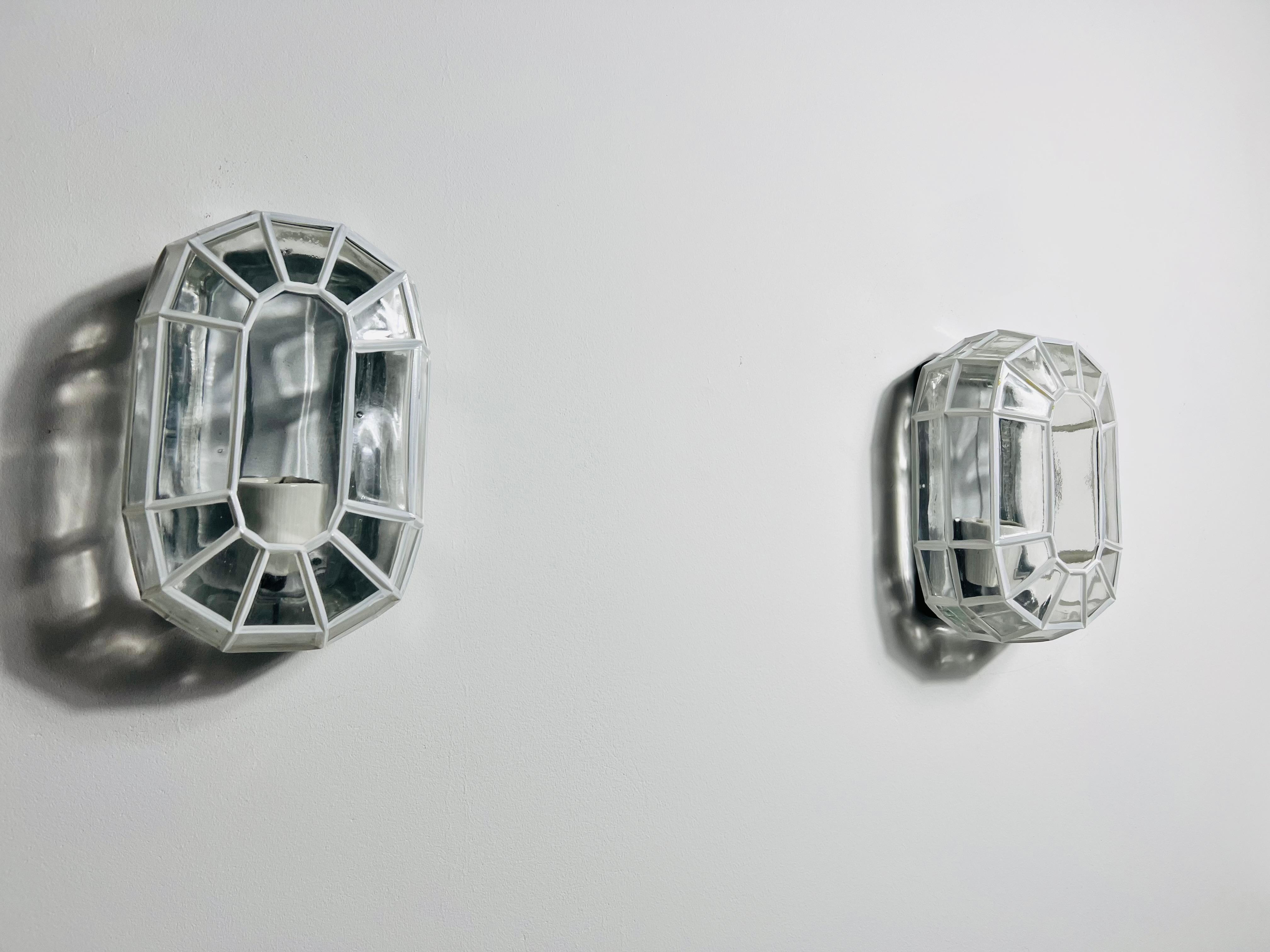 Pair of Glass Wall Lamps by Glashütte Limburg, 1960s For Sale 1