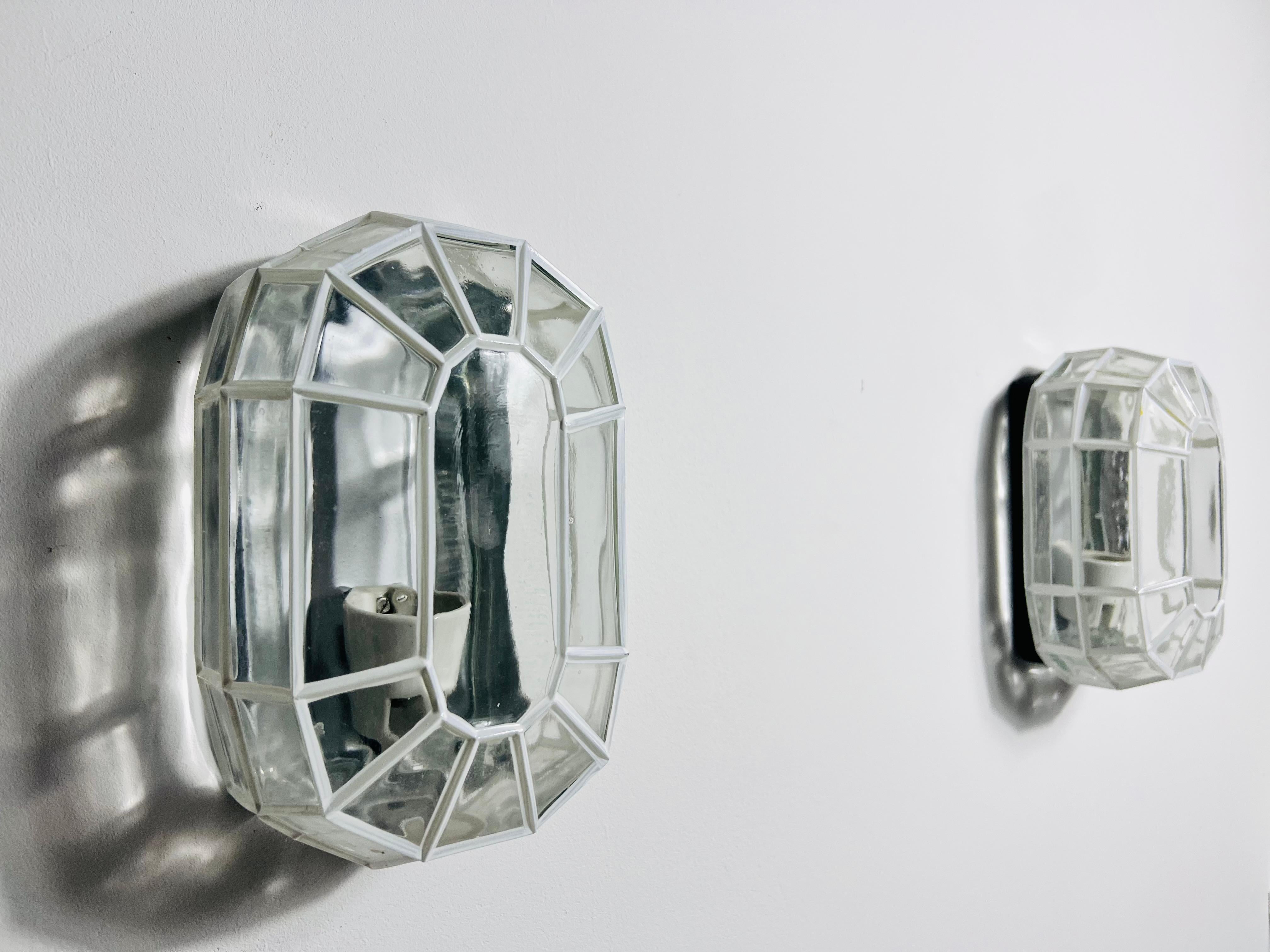 Pair of Glass Wall Lamps by Glashütte Limburg, 1960s For Sale 2