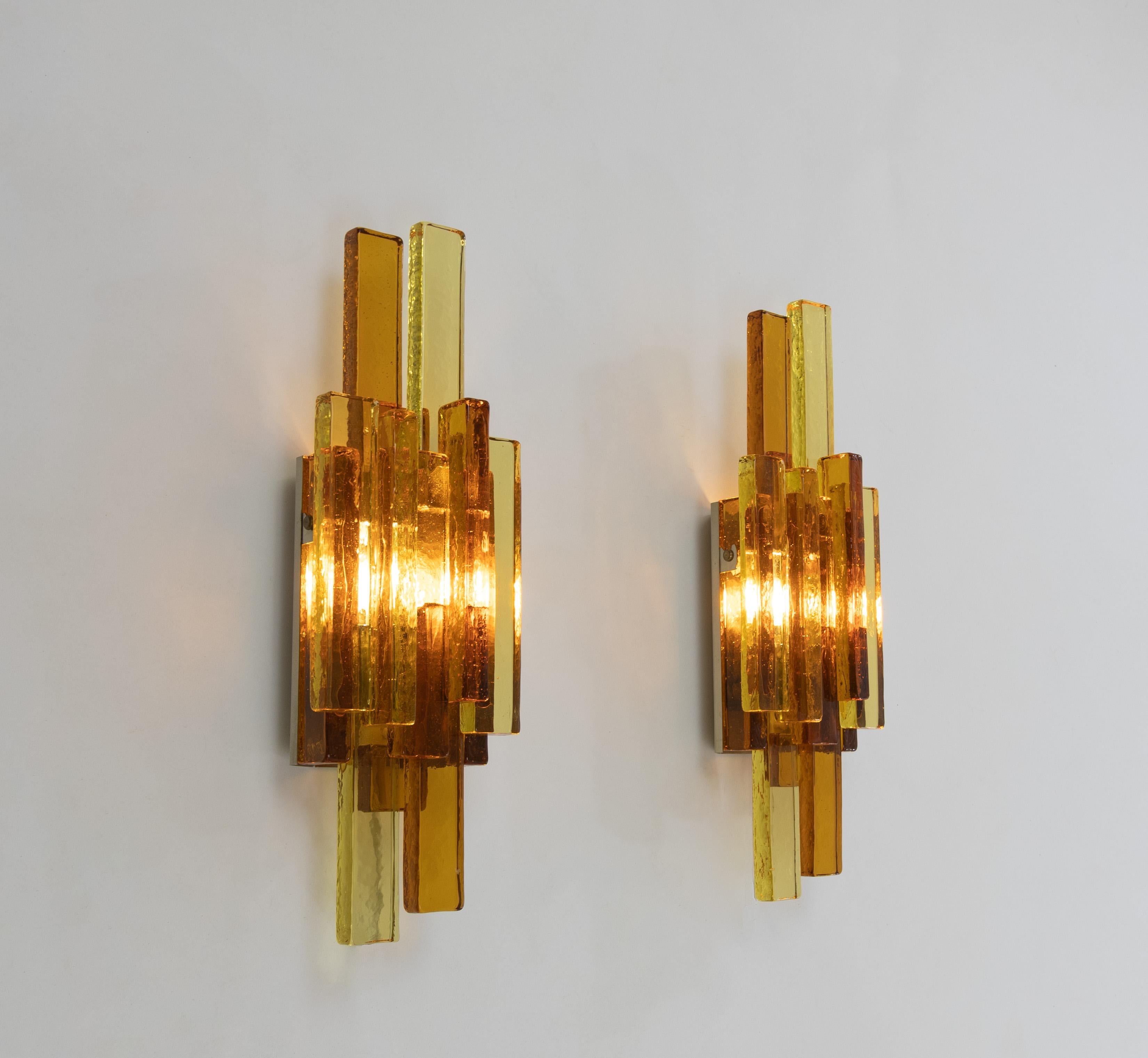 Mid-Century Modern Pair of glass wall lamps by Svend Aage Holm Sørensen, 1960s For Sale