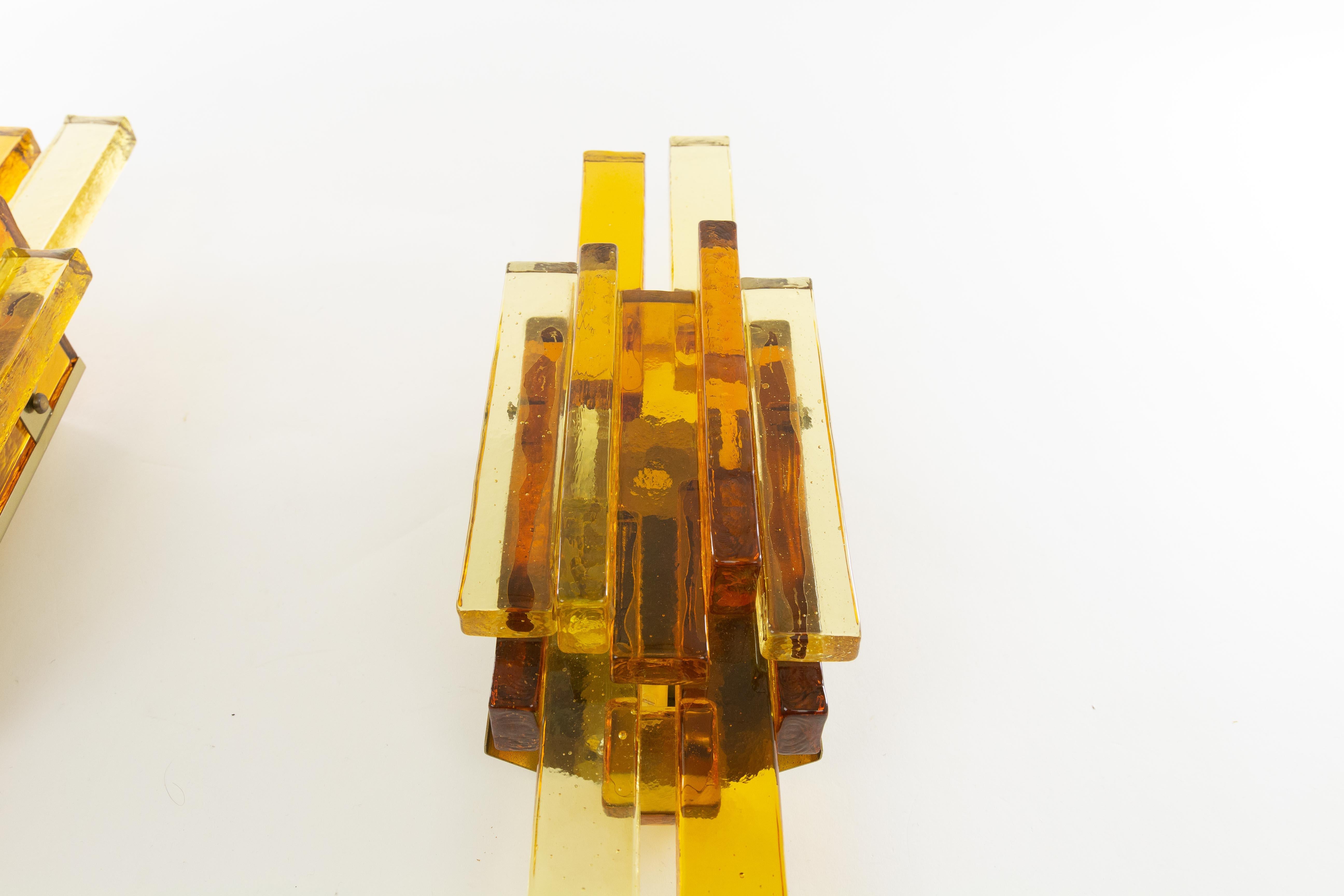 Brass Pair of Glass Wall Lamps by Svend Aage Holm Sørensen, 1960s