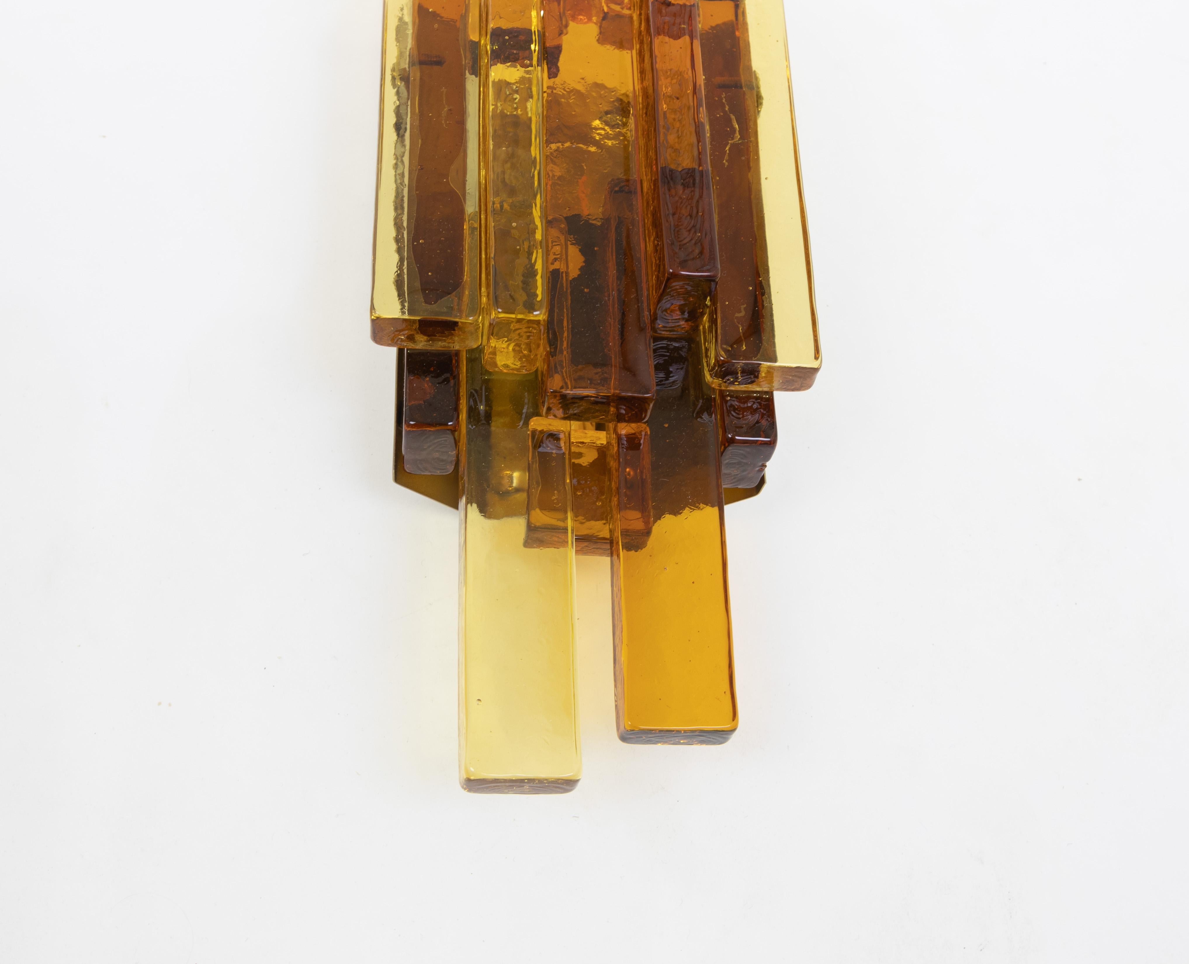 Brass Pair of glass wall lamps by Svend Aage Holm Sørensen, 1960s For Sale