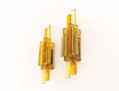 Pair of Glass Wall Lamps in Gold and Amber Designed by Holm Sørensen, 1960s